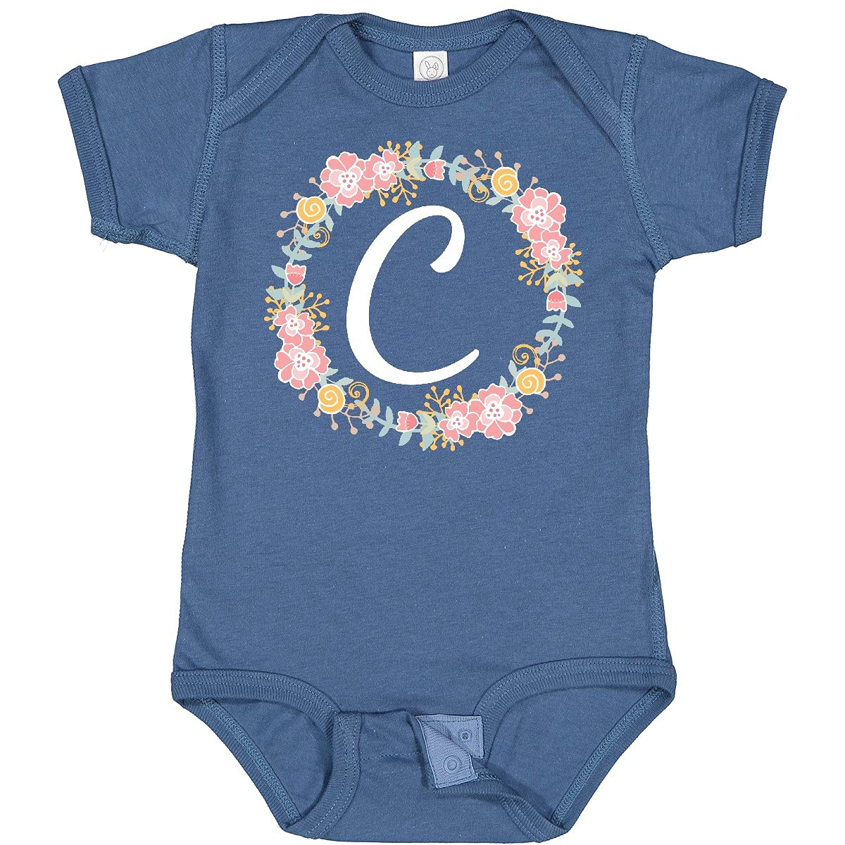 Inktastic C Monogram Alphabet Letter Rose Floral Wreath Baby Bodysuit - Soft Cotton Onesie for Newborns, Infants & Toddlers - Perfect for Family Photos, Baby Showers & Birthday Gifts