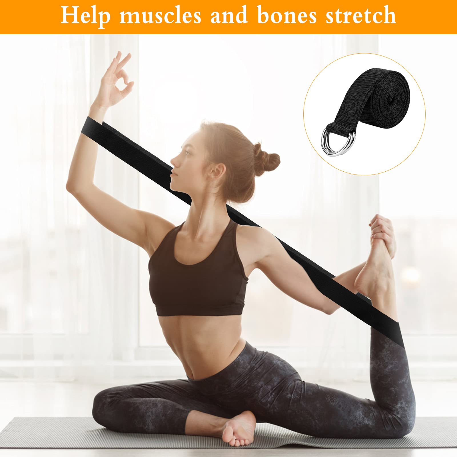 4-Piece 8FT Cotton Yoga Straps with Anti-Slip Design & Adjustable D-Ring Buckles - Perfect for Yoga, Pilates, Stretching & Gym Workouts - Ideal for Home Fitness, Studio Practice & Physical Therapy Exercises