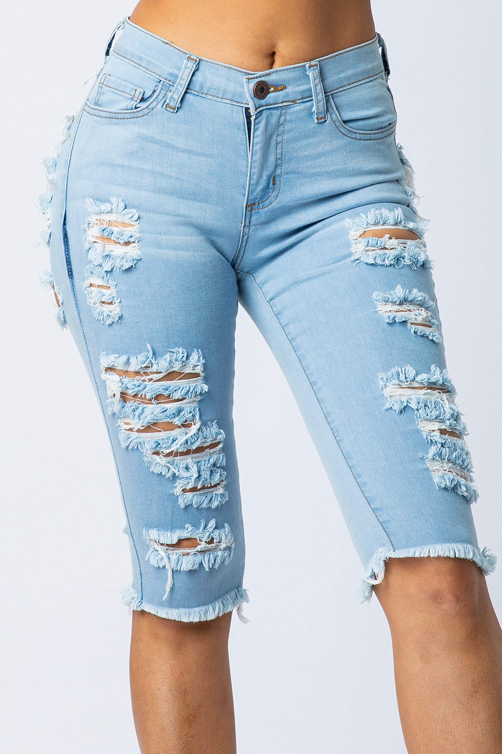 Aphrodite Ripped Bermuda Shorts Jeans for Women - Distressed Skinny Denim Cropped Pants with Hand Sanding Details | Perfect for Summer Outfits, Casual Wear & Street Style Fashion