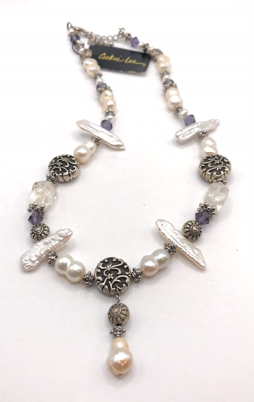 Cookie Lee Freshwater Pearl Necklace (D31) 89165 - Elegant 7-8mm Cultured Pearls with Sterling Silver Clasp for Women, Perfect for Weddings, Parties & Special Occasions