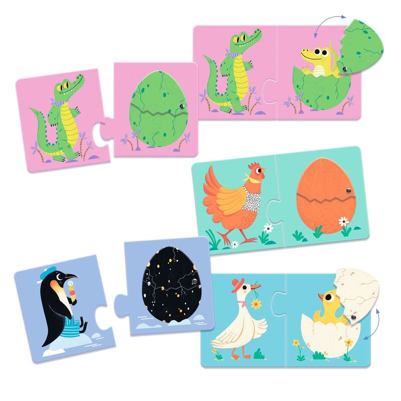 Funny Eggs 12-Piece Puzzle by Djeco - Educational Toddler Toy for Learning Shapes & Colors | Perfect for Preschool Playtime & Family Game Nights