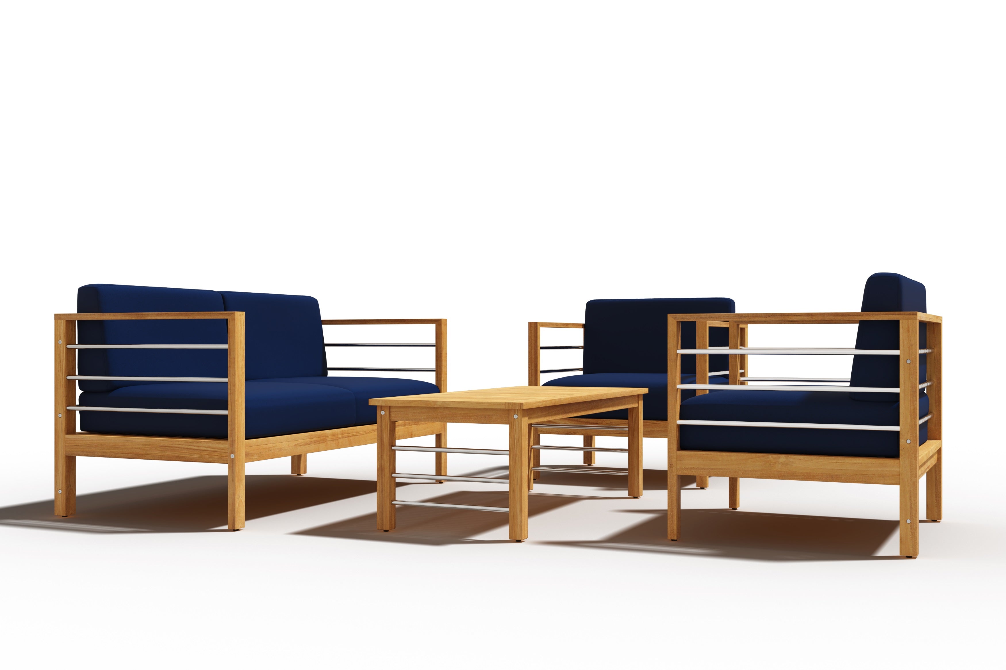 Premium 4-Piece Teak Outdoor Patio Deep Seating Set with Sunbrella Navy Cushions - Perfect for Backyard, Garden, Poolside & Patio Relaxation