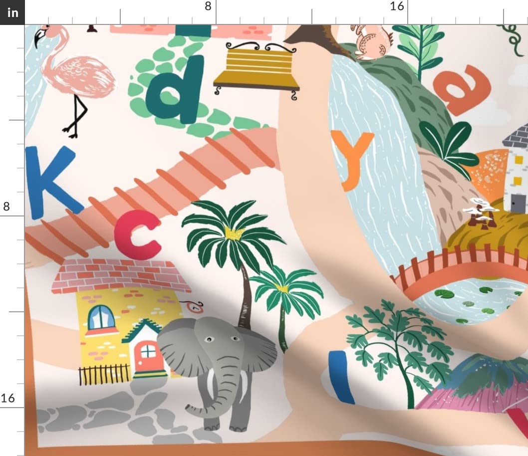 Jungle Zoo Alphabet Play Mat Fabric - Petal Cotton for Sewing & Crafts