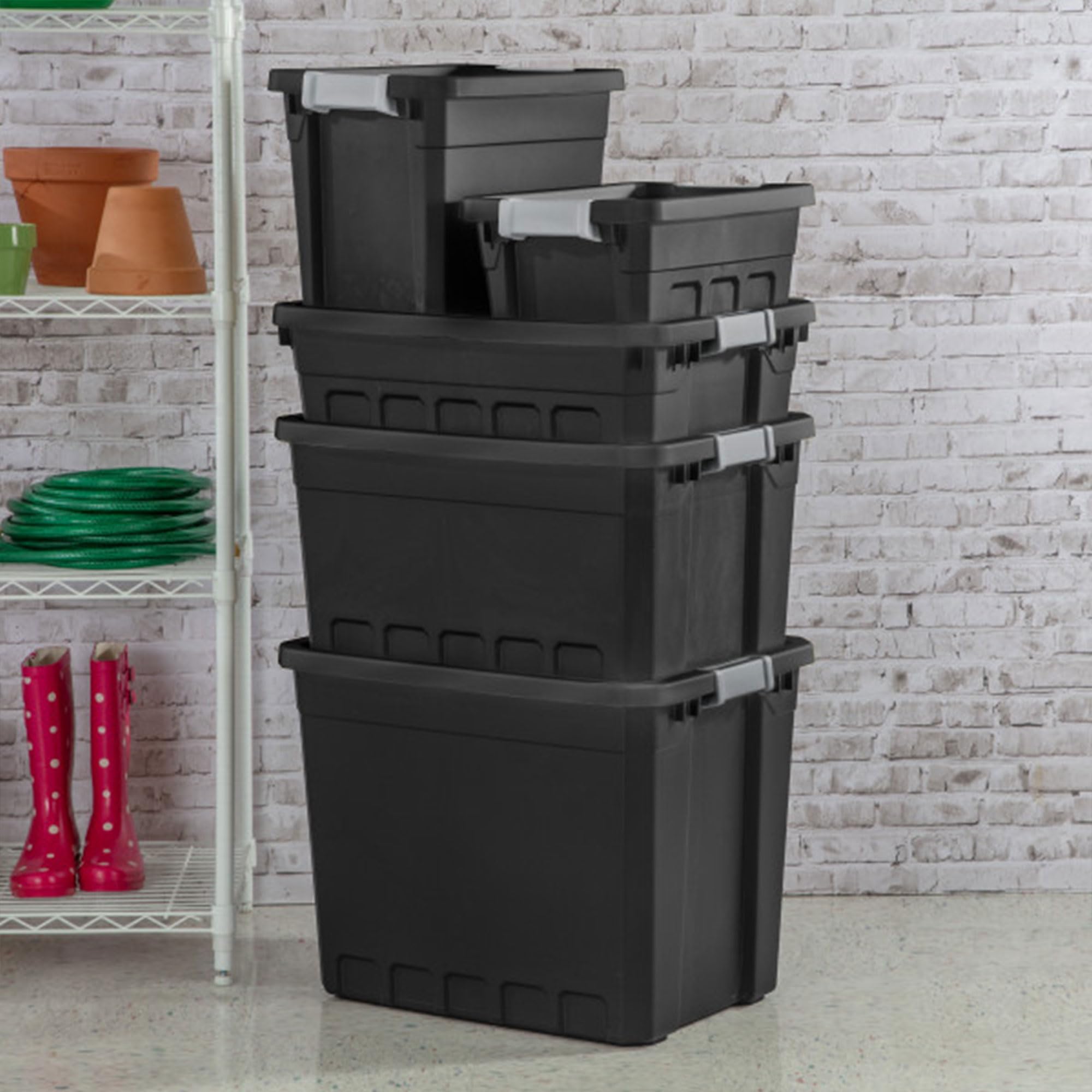 Sterilite 6-Pack 19 Gallon Black Plastic Storage Bins with Lids - Stackable Organizing Containers for Home, Office, Garage & Closet Organization