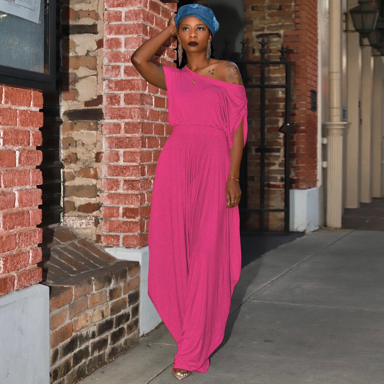 Women's 2-Piece Lounge Set - Off Shoulder Top & Harem Pants Matching Tracksuit | Soft Casual Outfit for Home, Yoga, and Relaxation
