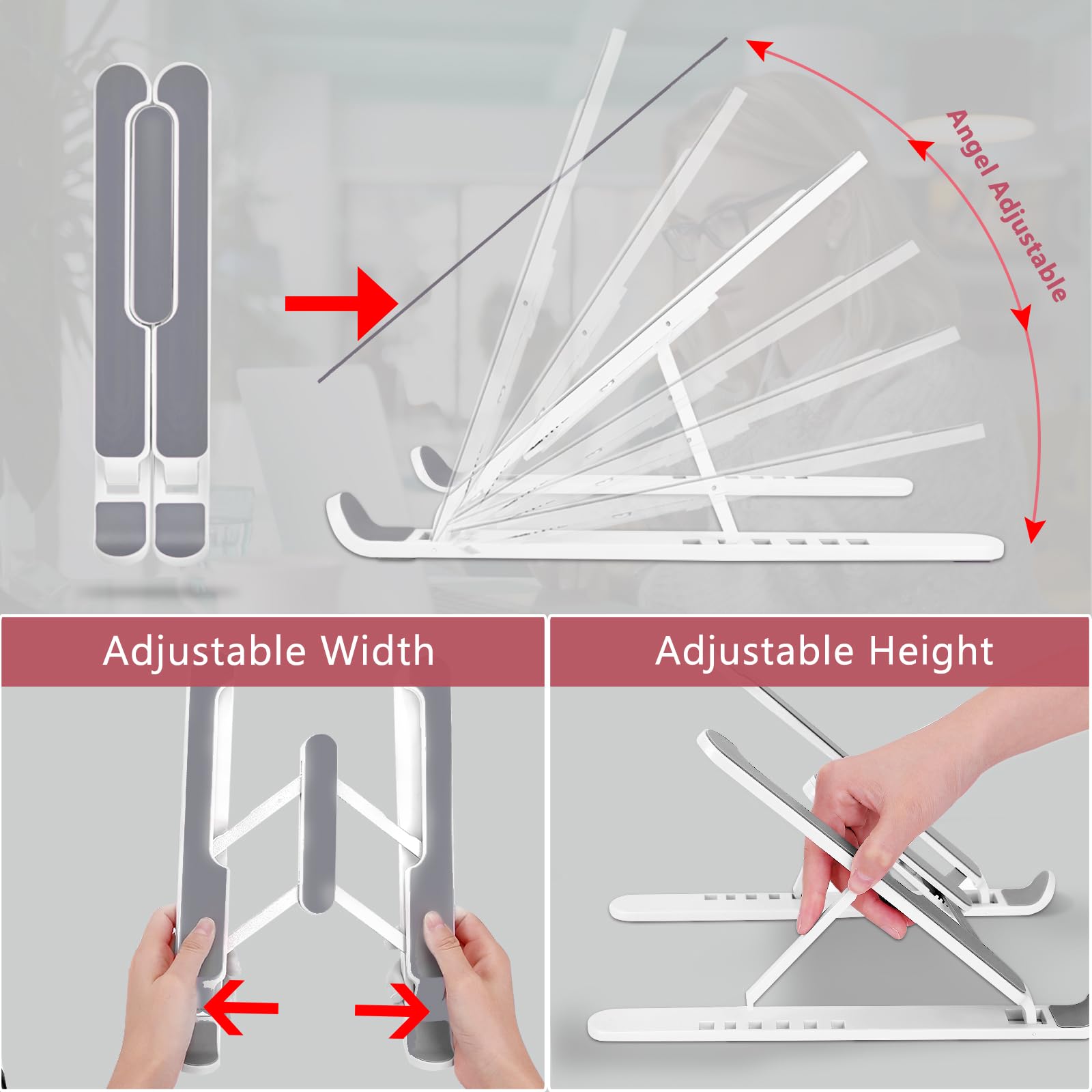 Portable Adjustable Laptop Stand for Desk - Ergonomic Notebook Holder Riser with Stable Mount, Perfect for Home Office, Gaming, and Study (White)
