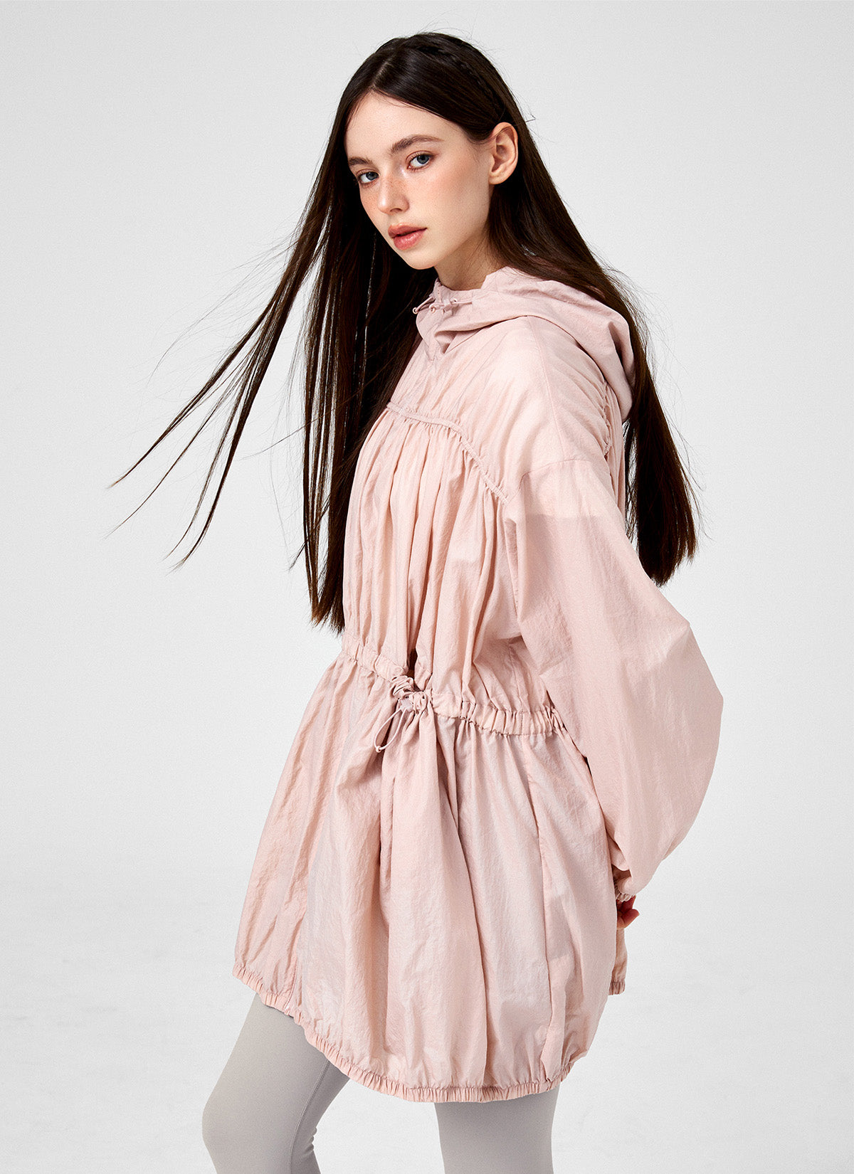 Stylish Airy Balloon Shirring Hood Long Jacket - Trendy Oversized Outerwear for Women | Perfect for Casual Outings, Layering & Streetwear Fashion