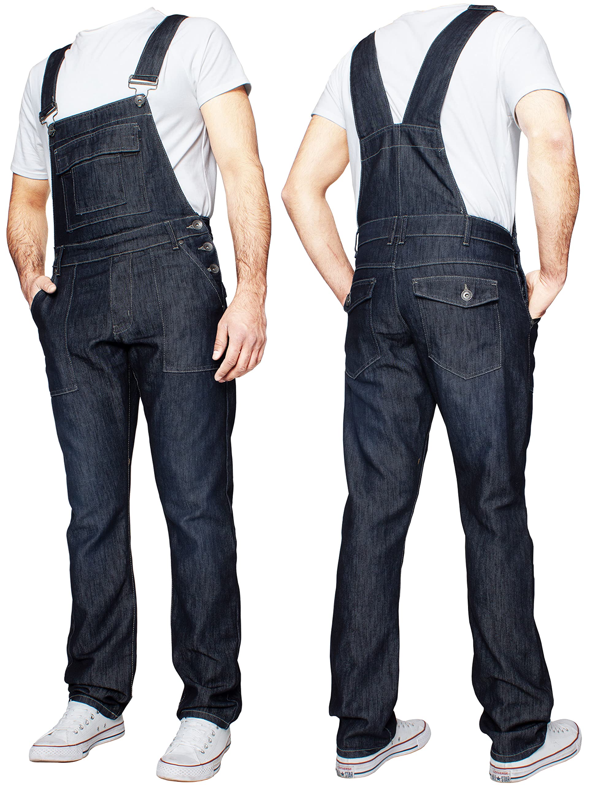 ENZO Men's Denim Overalls - Blue & Black Dungarees for Work & Casual Wear | Stretch Jeans with Comfort Fit (Waist Sizes 30-50) | Perfect for Construction, Farming, and Street Style Fashion