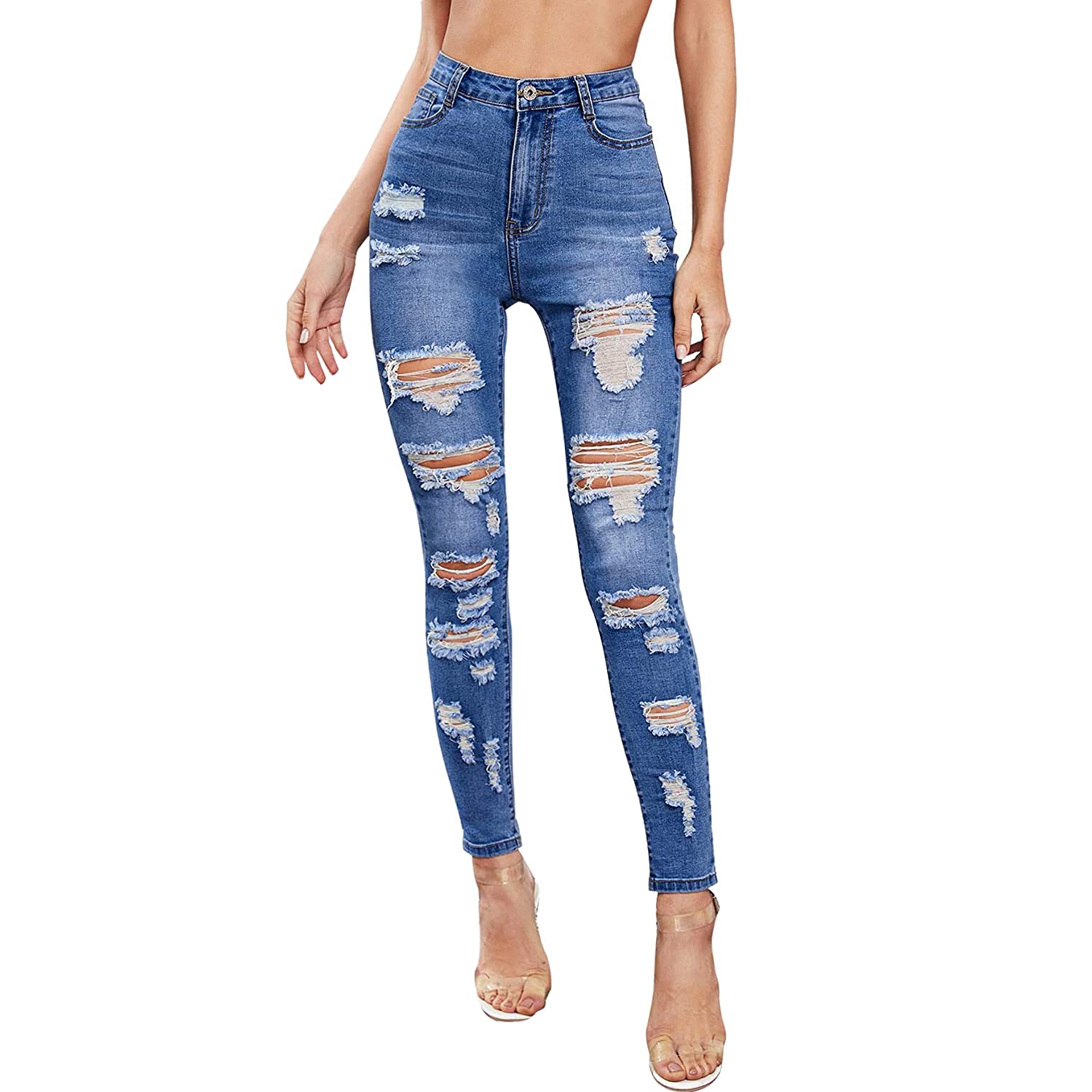 Tulucky Women's Boyfriend Jeans - Distressed Slim Fit Ripped Denim Pants with Stretch for Comfort | Casual Skinny Jeans for Everyday Wear, Street Style & Weekend Outfits