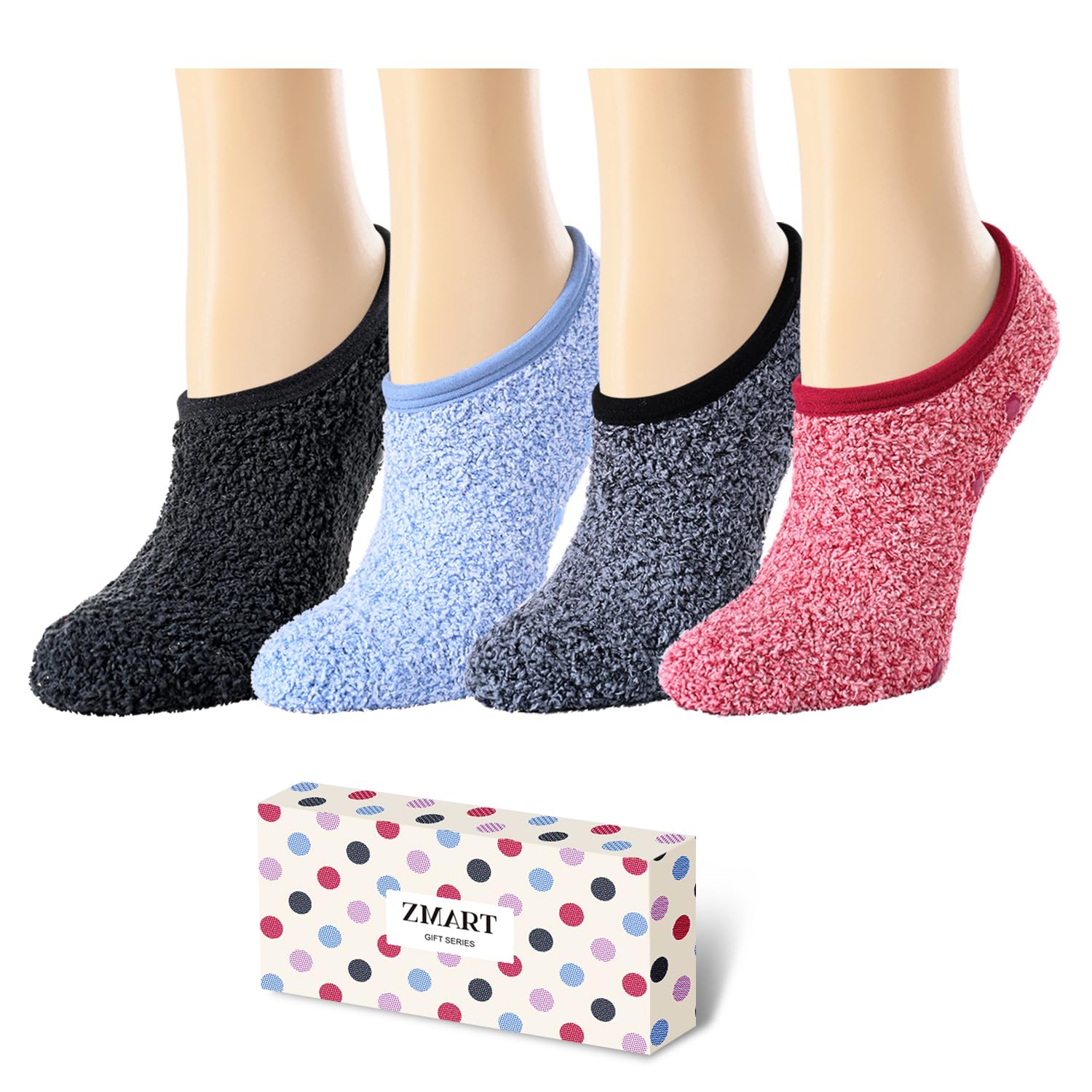 Zmart Fuzzy Anti-Slip Socks for Women & Girls - Non-Slip Gripper Slipper Socks for Indoor & Home Wear - Cozy Winter House Socks with Traction