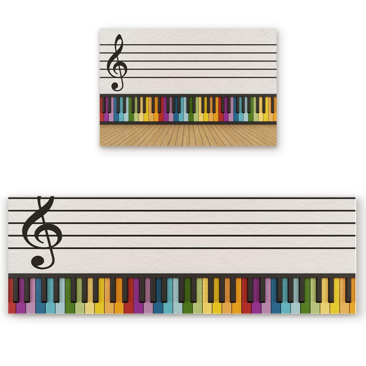 Anti-Fatigue Non-Slip Kitchen Floor Mats 2-Pack - Waterproof Cushioned Standing Mat Set with Music Piano Design (23.6x35.4in + 23.6x70.9in) - Perfect for Cooking, Dishwashing & Standing Comfort in Home Kitchen