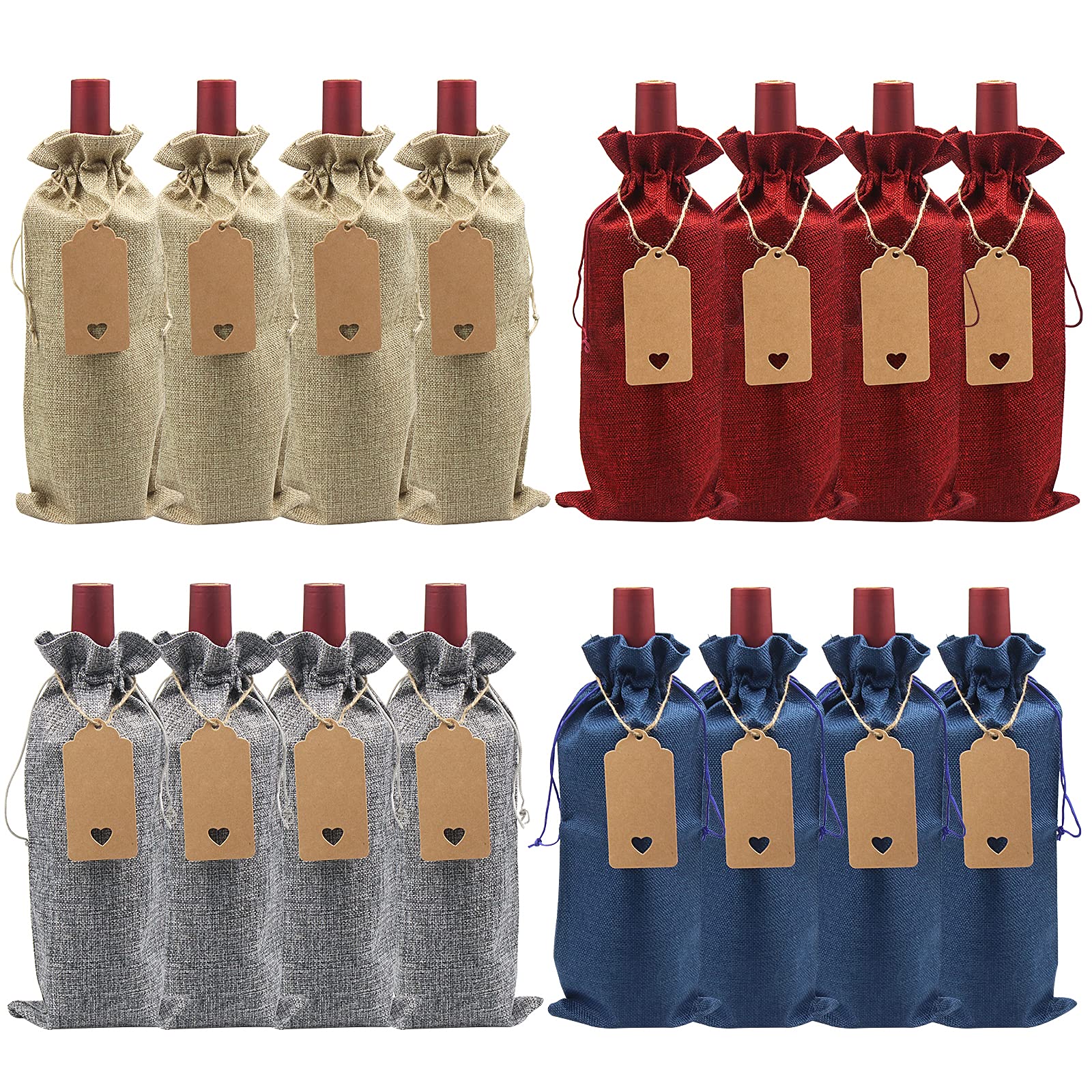DIWNELEM 16-Pack Jute Wine Bags with Drawstring for Gifts & Parties
