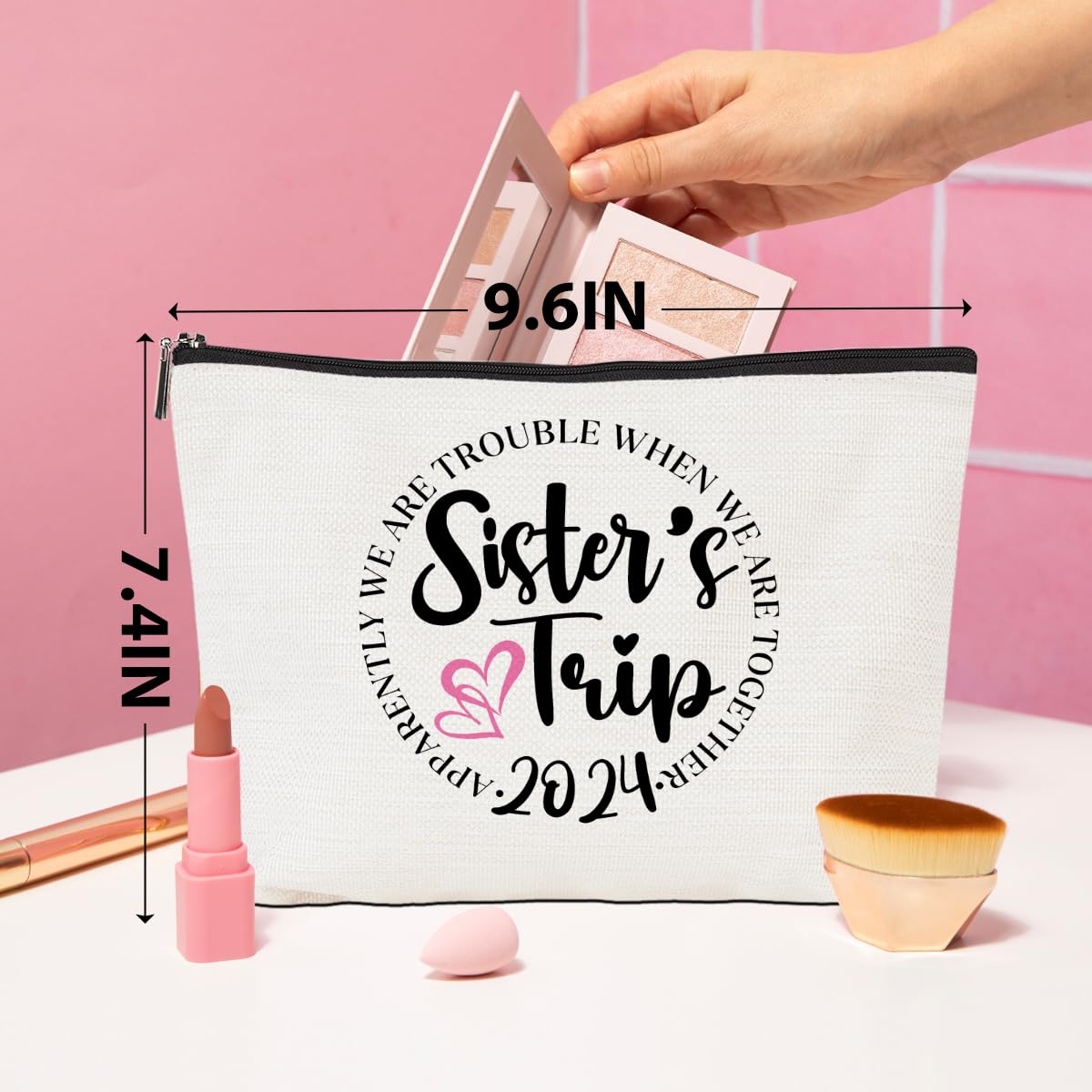 2024 Girls Trip Makeup Bag - Cute Cosmetic & Toiletry Pouch with Zipper, Perfect Weekender Bag for Women | Ideal for Sister Friendship, Bachelorette Party, Birthday & Summer Vacation Gifts | Great for Travel, Beach Getaways & Girls Weekend Essentials