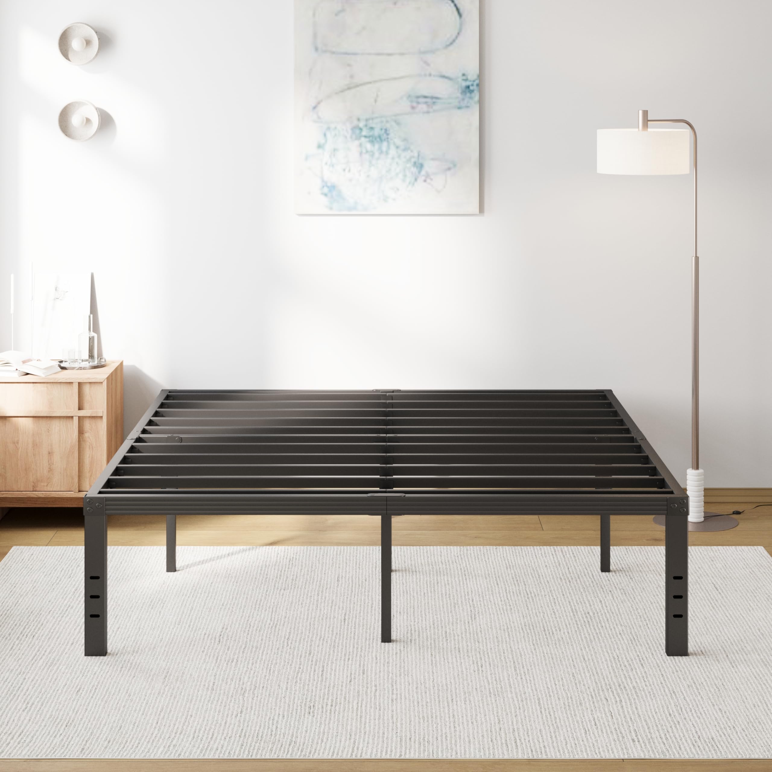 COMASACH 18 Inch Tall Metal Platform King Size Bed Frame with Maximum Storage Space - Anti-Slip Reinforced Support Mattress Foundation - Noise-Free Design for Ultimate Comfort - Perfect for Master Bedrooms, Guest Rooms & Small Spaces