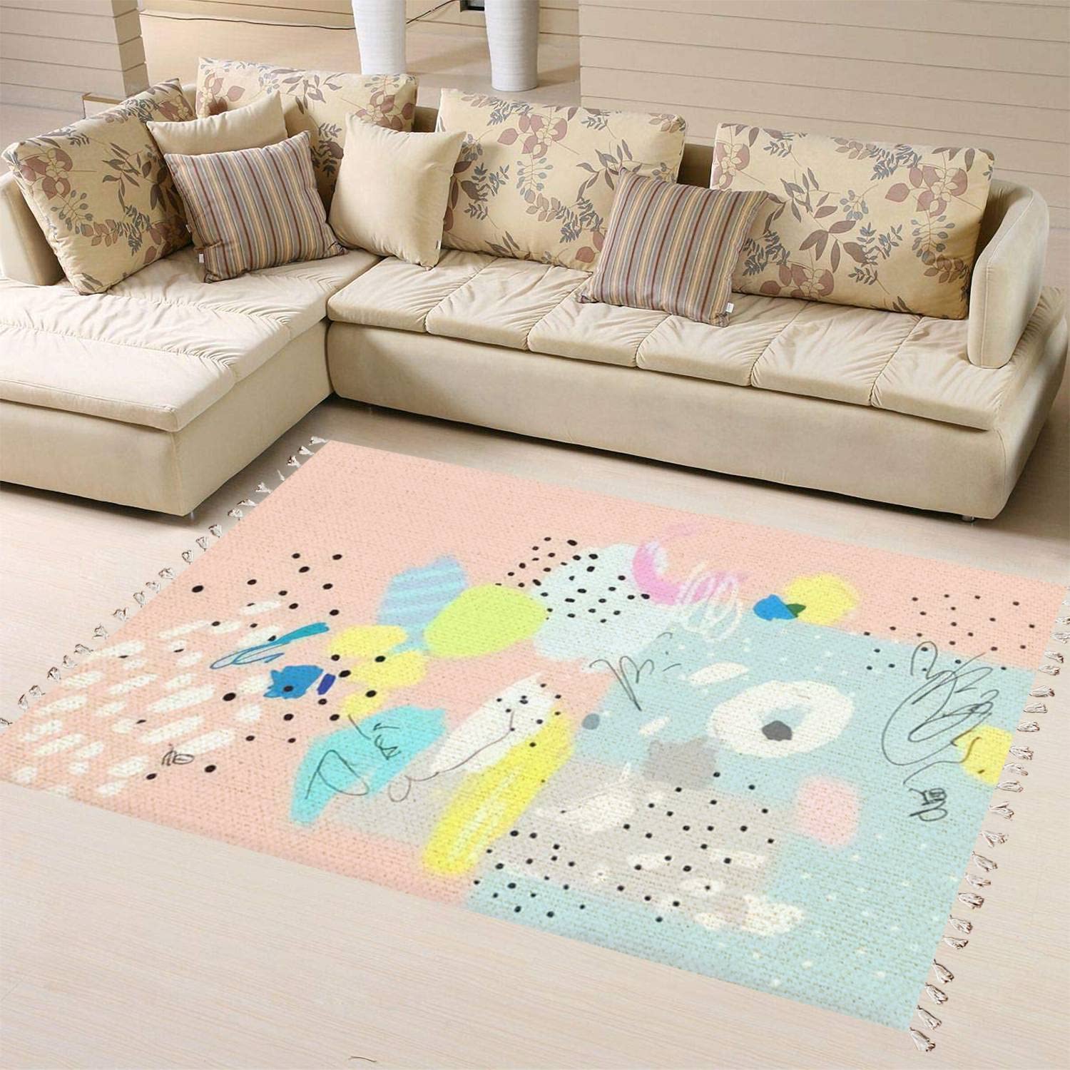 Boho Rug Contemporary Art Brush Marker Pencil Stroke Memphis 90s 80s Retro Washable Area Rug - Perfect for Living Room, Bedroom, Patio, Hallway & Outdoor Spaces - Minimalist Design for Modern Home Decor