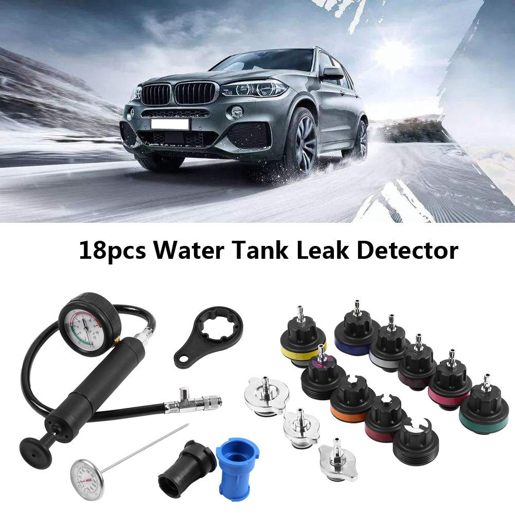 Universal Water Tank Leak Detector Kit - 18Pcs Automotive Cooling System Tester for Radiator, Diagnostic & Test Tool Set - Detect Leaks in Car, Truck & RV Cooling Systems (Ideal for Mechanics & DIY Auto Repair)