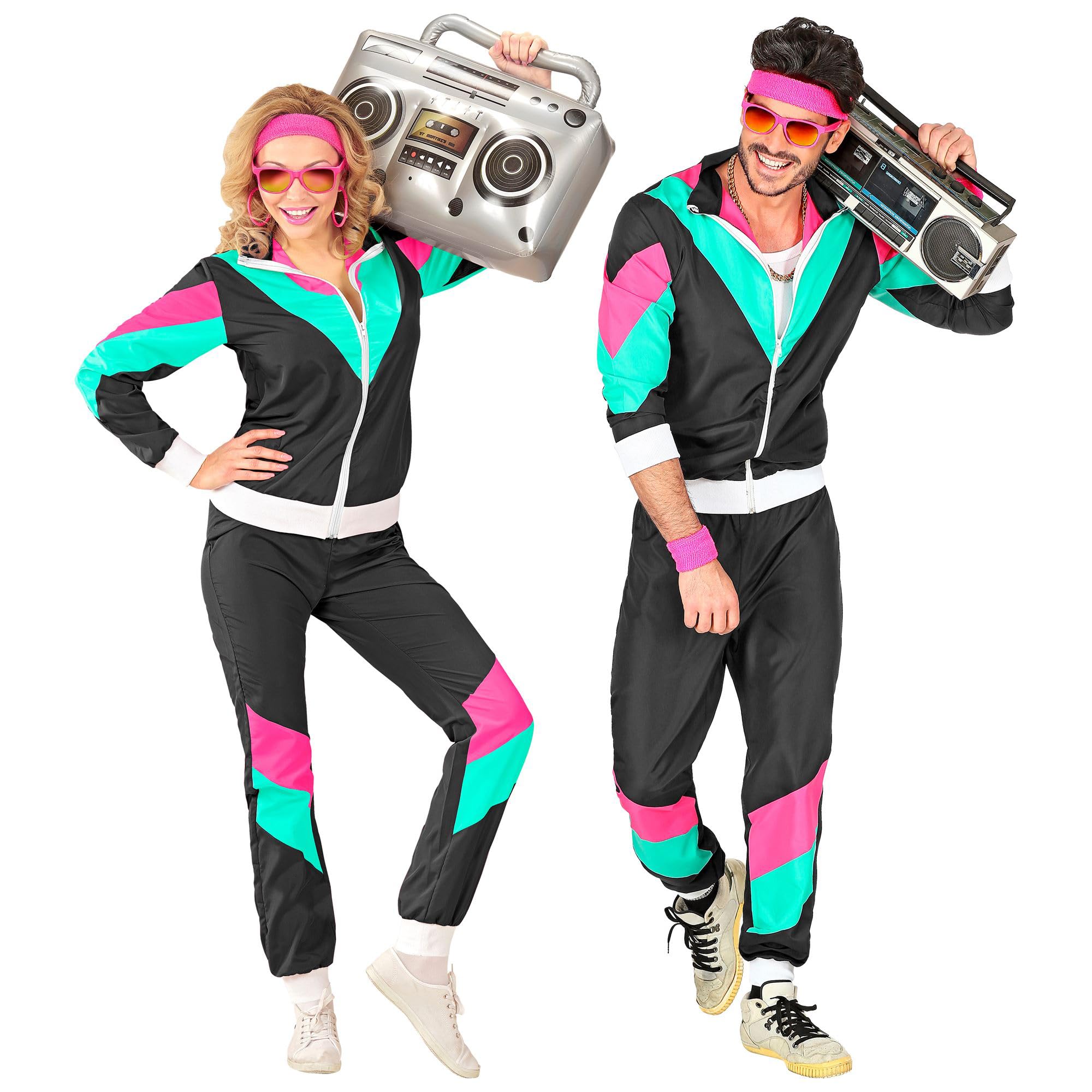 WWIDMANN MILANO 80s Retro Party Dress Costume - Black Vintage Running Outfit for Halloween, Cosplay & Themed Parties - Perfect for 80s Night, Costume Contests & Fun Events