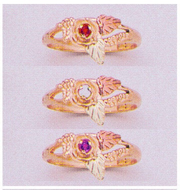 10kt Three Tone Rose Gold Leaf Ring with Natural Gemstones (Ruby, Emerald, Sapphire, Amethyst, Citrine, Peridot) - Promise Ring for Women Size 6-7 - Perfect for Anniversaries, Engagements & Special Occasions