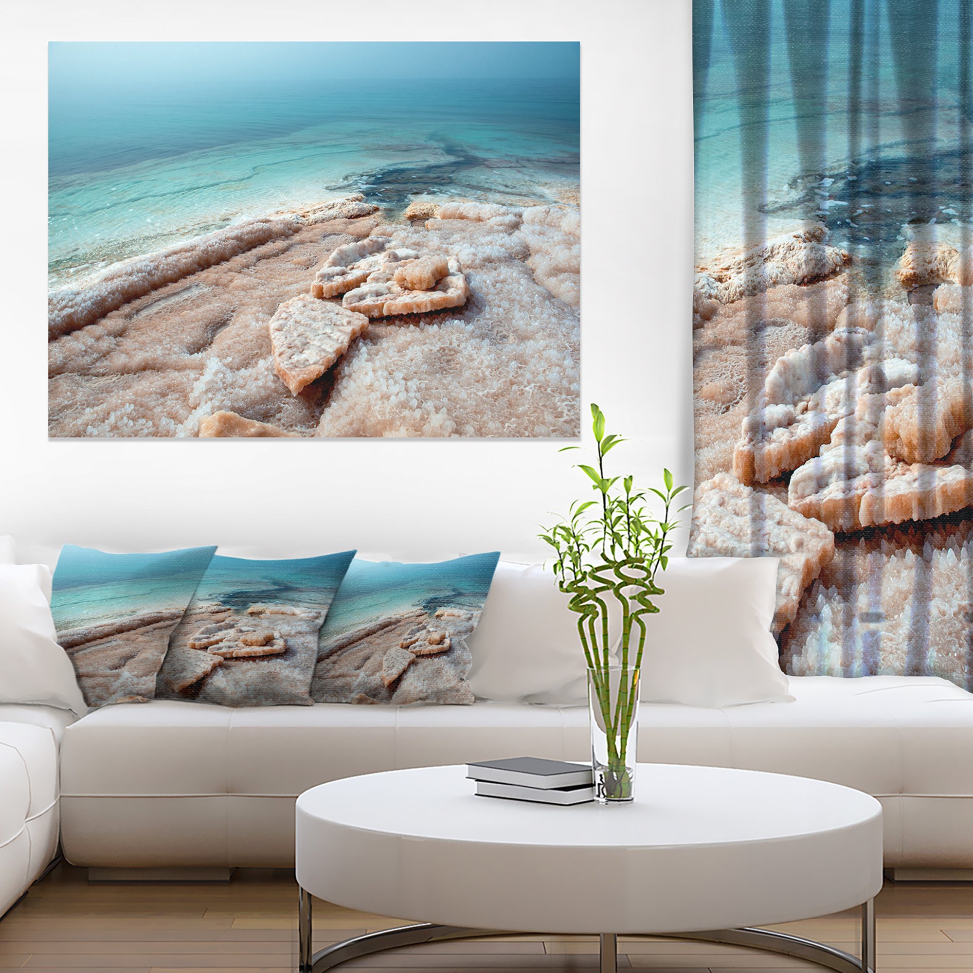 Extra Large Dead Sea Beach Canvas Art with Crystallized Salt - Stunning Seascape Wall Decor for Living Room, Bedroom & Office