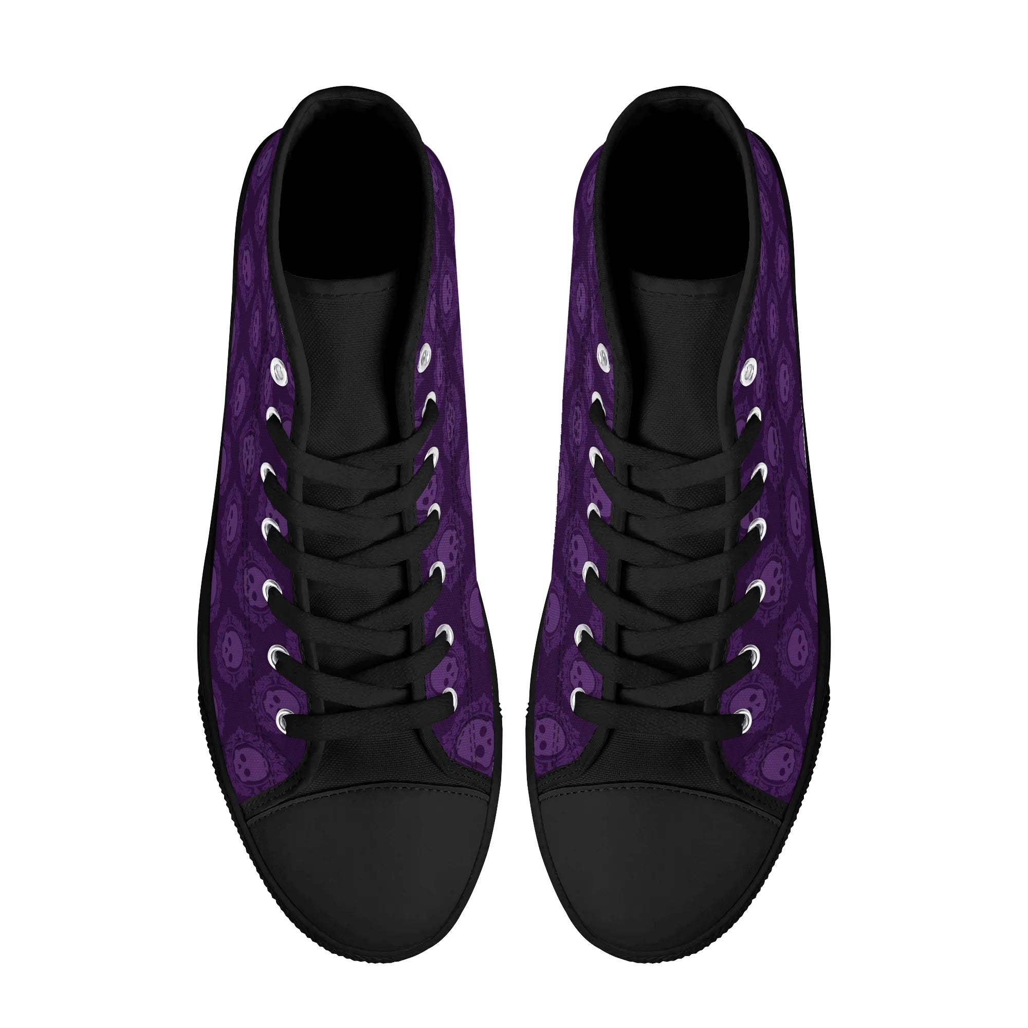 Gothic Purple Skull Print High Top Canvas Sneakers - Punk Rock Fashion Shoes for Women & Men | Perfect for Concerts, Halloween Costumes, and Alternative Streetwear