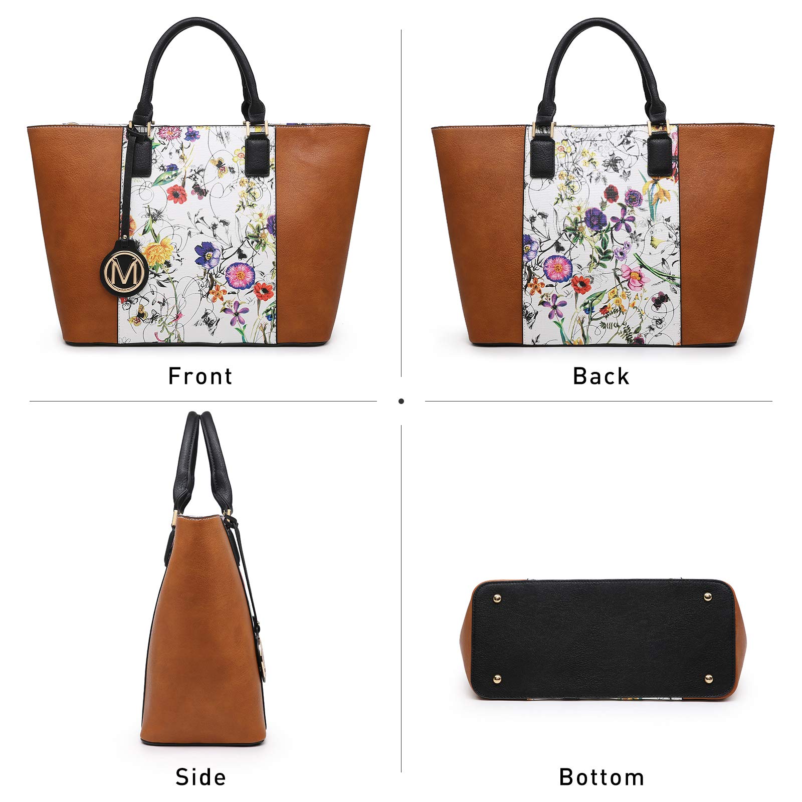 MKP Women's Two-Tone Large Tote Bag with Top Handle - Stylish Satchel Handbag & Purse Set of 2 Pieces for Work, Travel, and Everyday Use