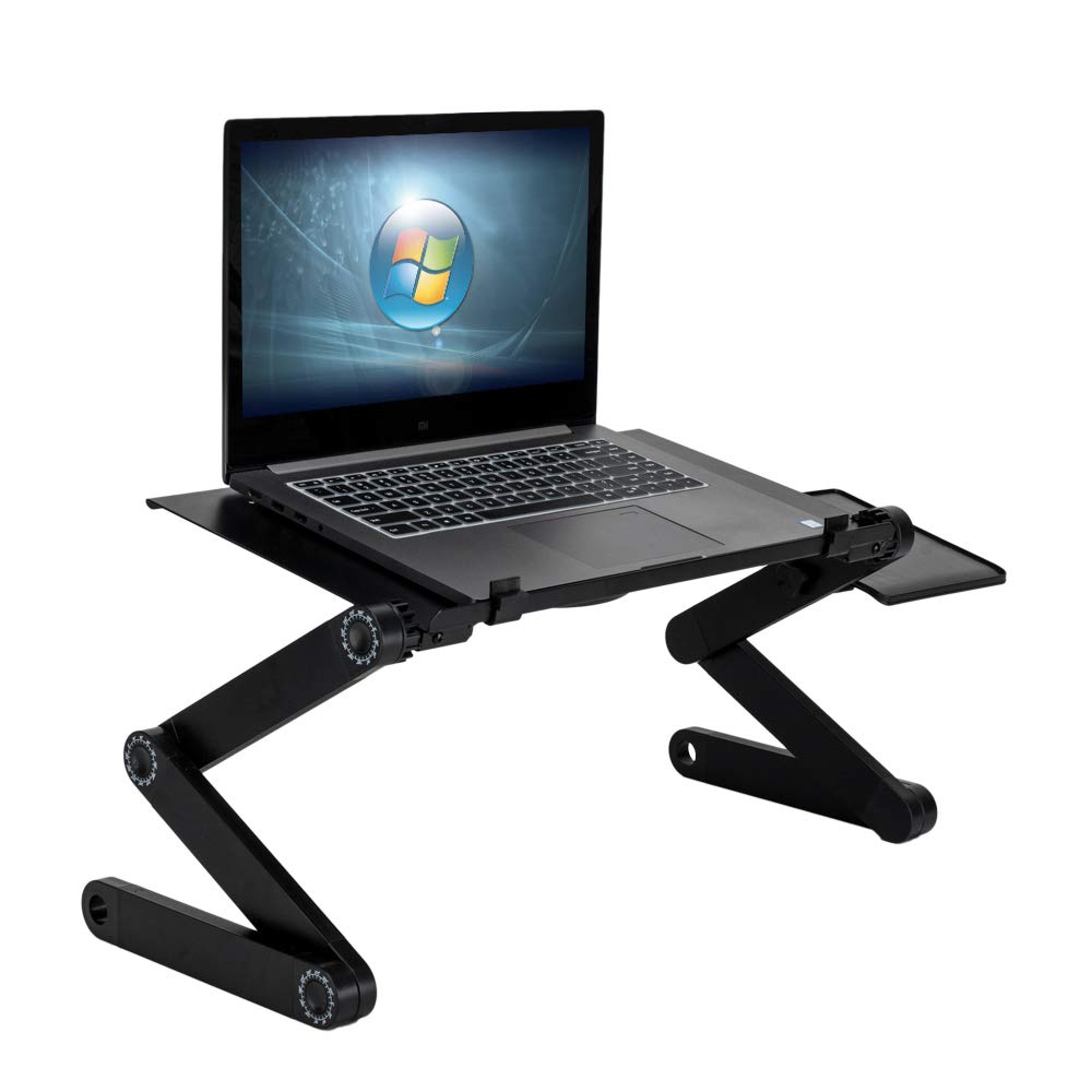 Portable Folding Computer Desk with Fan & Mouse Pad - Adjustable Laptop Table for Home Office, Small Space & Bedroom Use - Lightweight Workstation for Remote Work, Study & Gaming (Black)