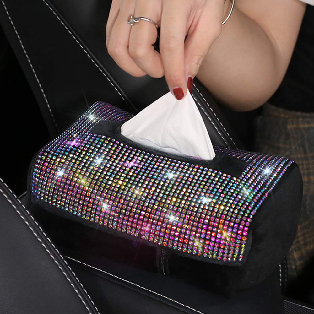 Sparkling Bling Car Visor Tissue Holder - Soft Plush Crystal Decorated Paper Towel Cover Case for Women | Perfect for Car, Office & Home Use