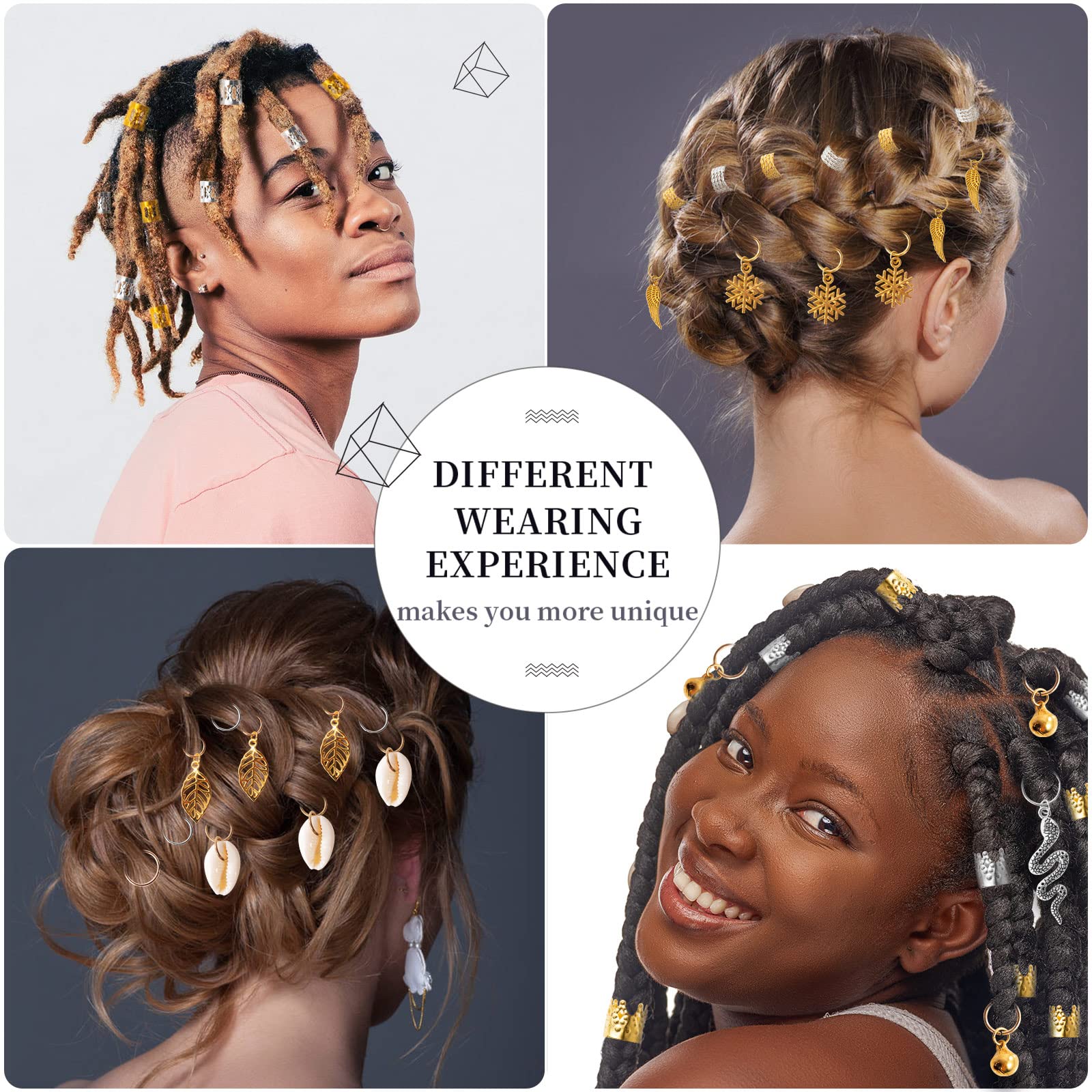 Vaikby 201PCS Hair Jewelry Beads for Braids - Gold & Silver Dreadlock Accessories, Metal Hair Rings & Charms for Women - Perfect for Boho Hairstyles, Festival Looks & Everyday Hair Decor