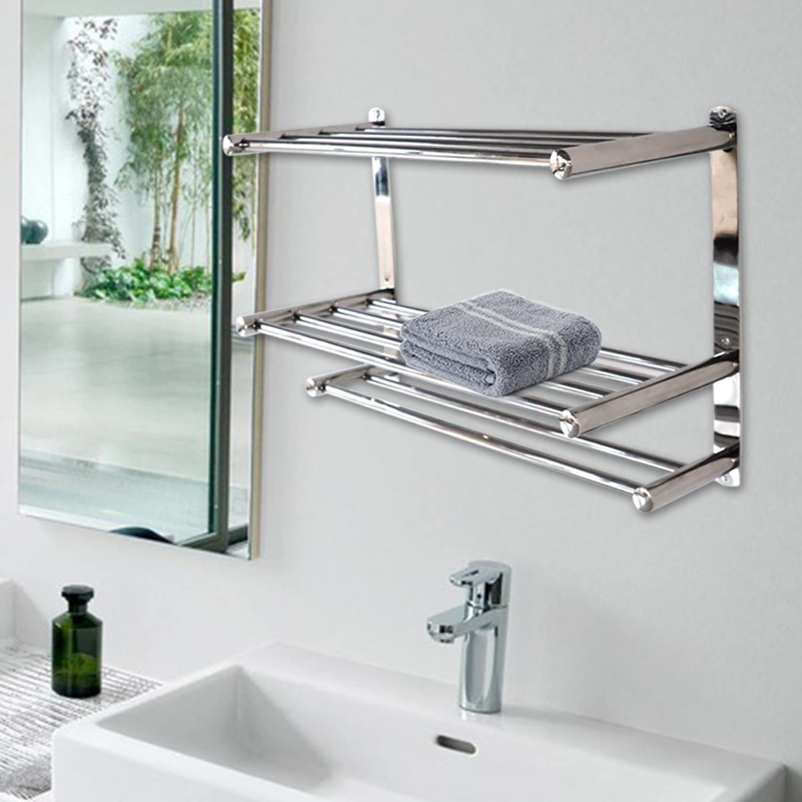 24-Inch 3-Tier Stainless Steel Wall Mounted Towel Rack with Bars - Multi-Layer Bathroom Shelf Organizer for Towels, Linens & Storage - Perfect for Bathroom, Bedroom, Laundry Room, Kitchen, Office & Garage Organization