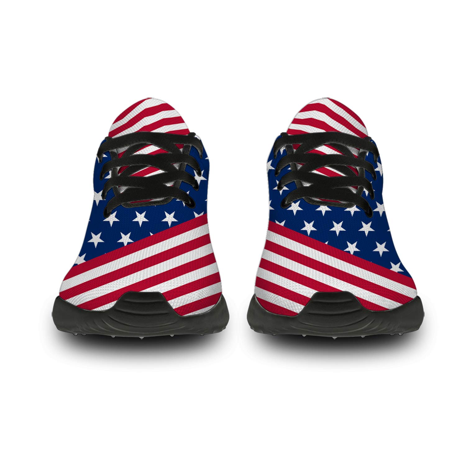 USA Flag Patriotic Running Shoes for Men & Women - Comfortable Walking Tennis Sneakers with American Flag Design - Perfect Gifts for Him & Her - Size 12 Men/15 Women Black Red Blue - Ideal for Jogging, Gym Workouts & Casual Wear