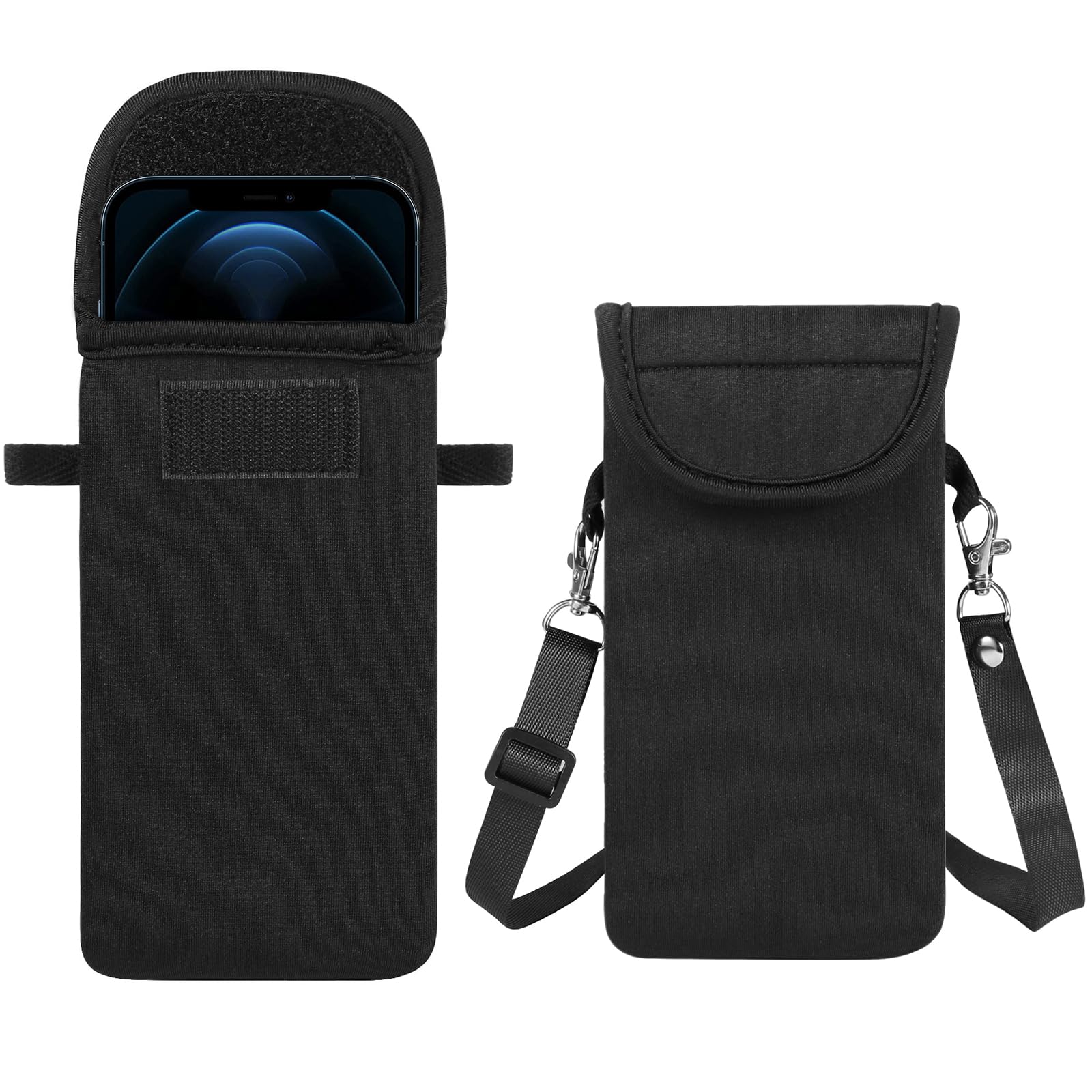 YICHEEY Neoprene Phone Sleeve Pouch with Adjustable Crossbody Strap - Compatible with iPhone 16 Pro Max/Plus, Galaxy S25 Ultra/S25+/S24 FE, A-Series A16/A15/A25/A35/A54/A55, Pixel 9 Pro/8a & OnePlus 13 - Water-Resistant Protective Case (Black) | Perfect for Travel, Gym & Outdoor Activities