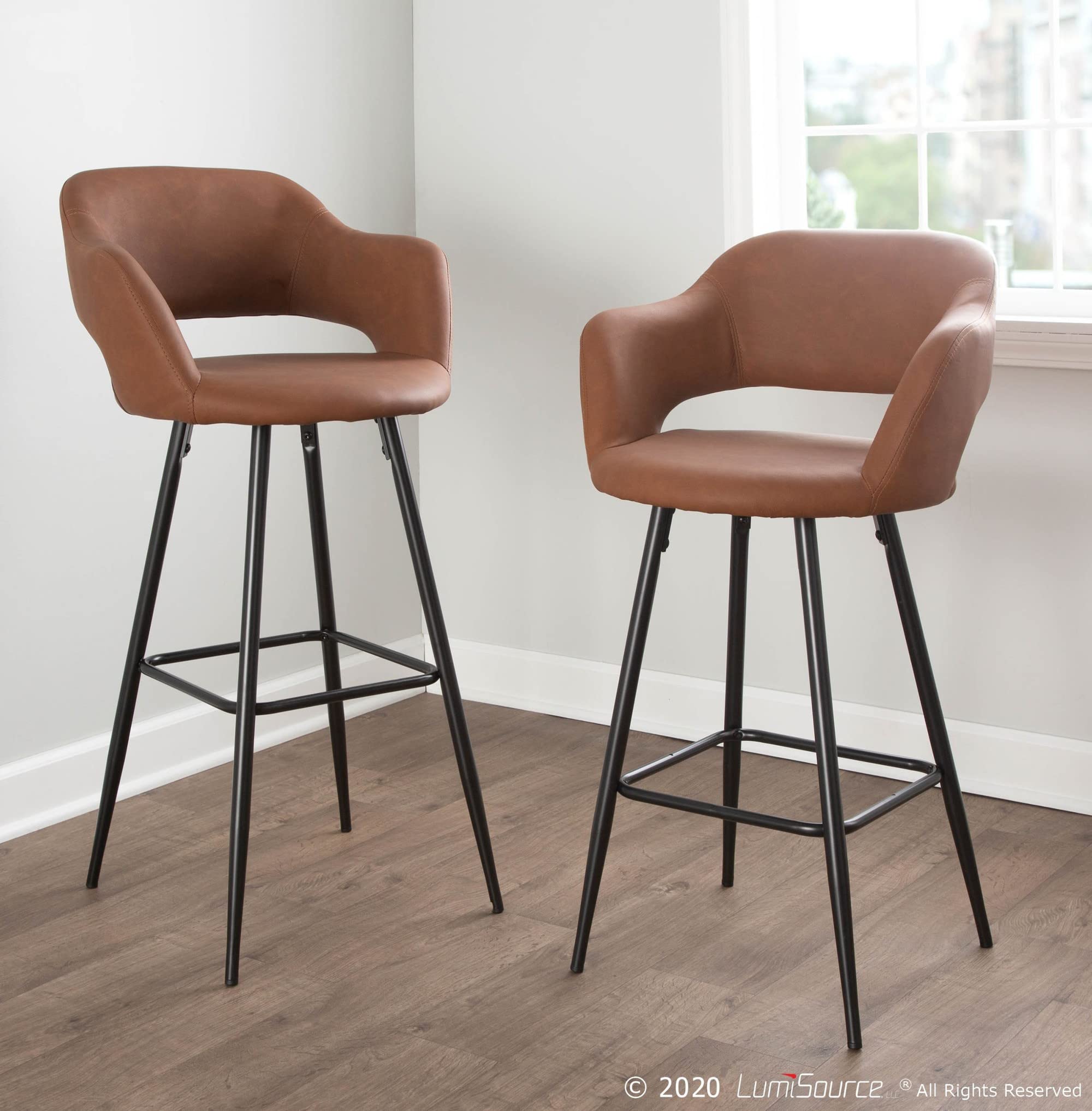 LumiSource Margarite Bar Stool Set of 2 - Modern Black Bar Chairs for Kitchen Island, Breakfast Nook & Home Bar - Adjustable Height Counter Stools for Dining & Entertaining