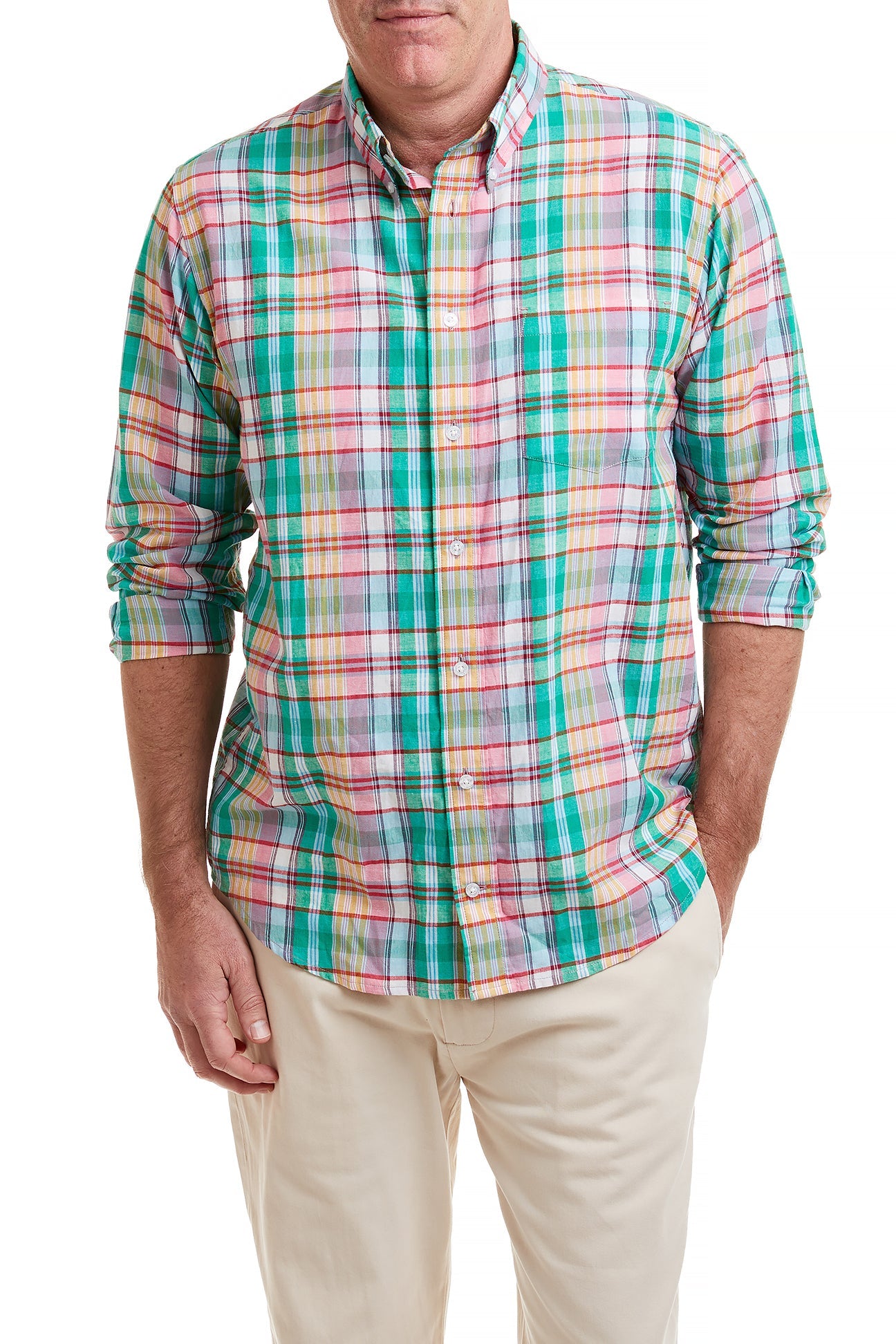 Chase Shirt Seacrest Madras Plaid Button-Up Shirt for Men - Casual Summer Beachwear & Outdoor Activities