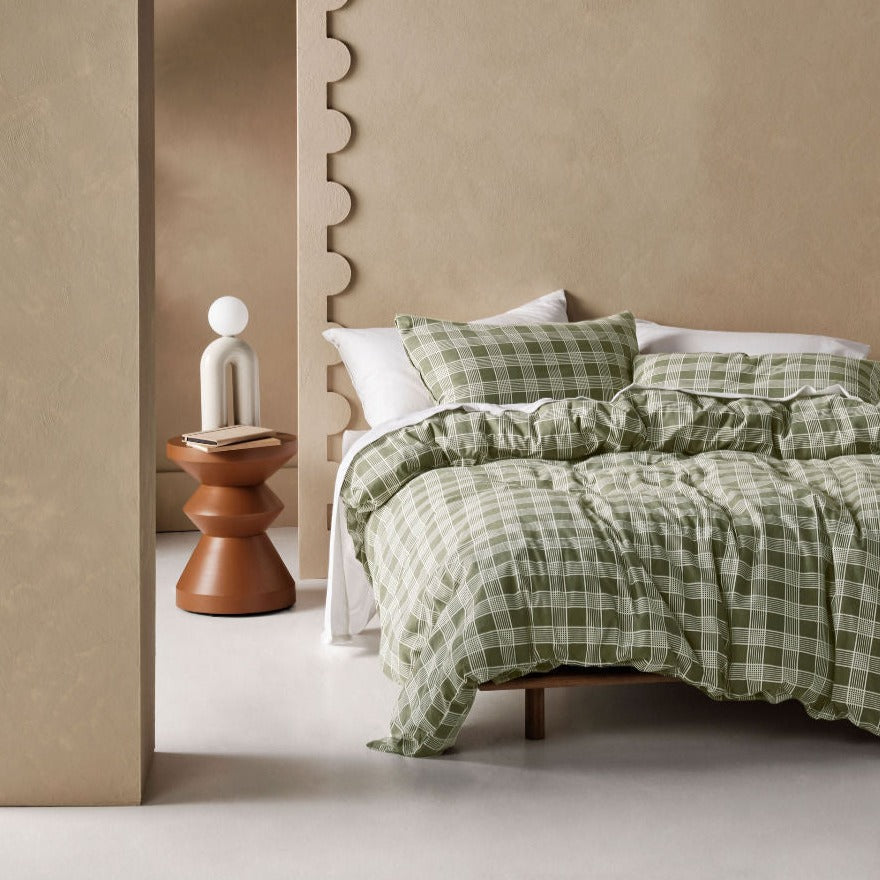 Linen House Barnette Moss Flannelette Quilt Cover Set - Soft & Cozy Bedding for Winter - Perfect for Master Bedrooms & Guest Rooms