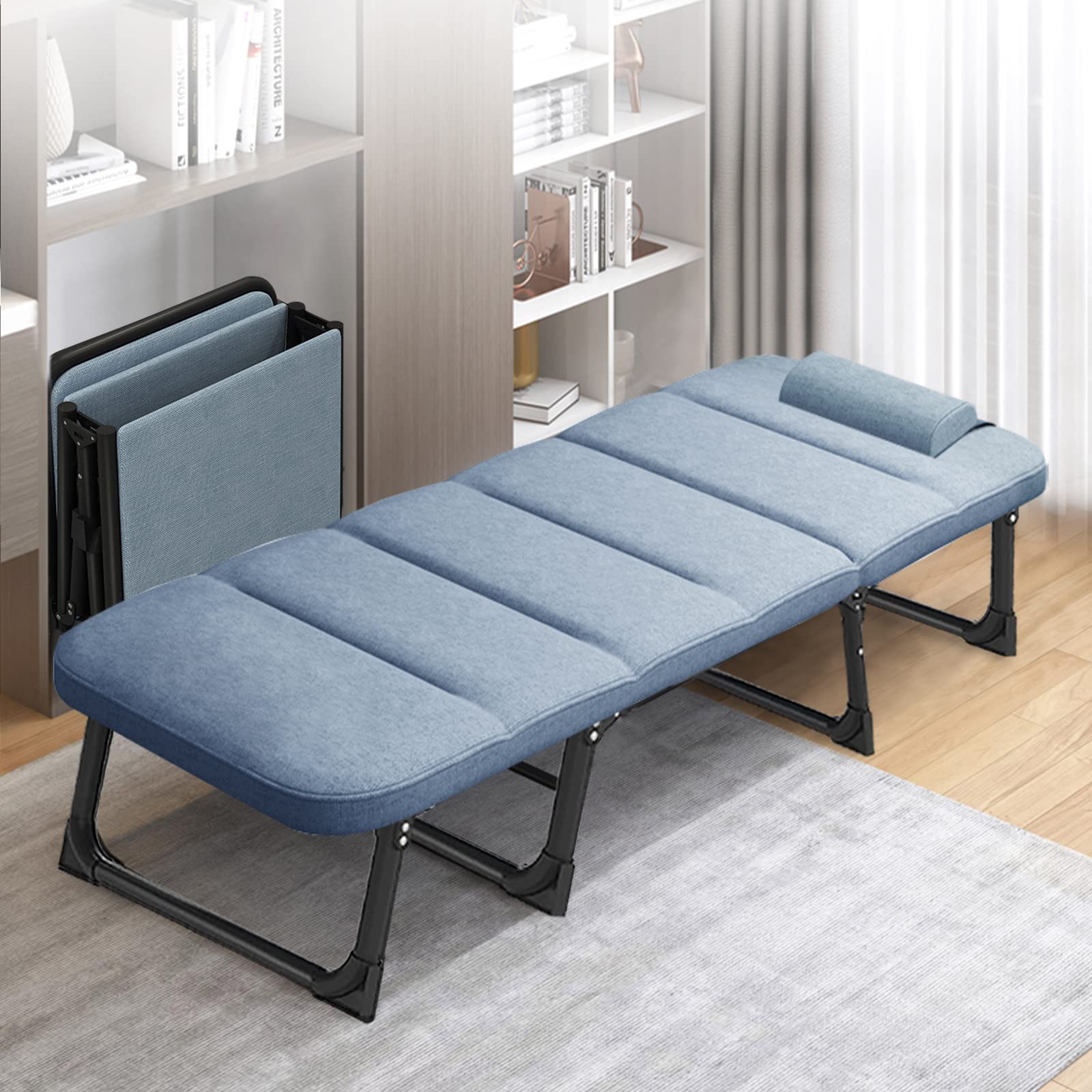FICISOG Folding Bed for Adults - Heavy Duty Portable Sleeping Bed with Comfortable Mattress, Foldable Bed Frame for Outdoor, Travel, Beach, Office & Guest Use - Supports Up to 440lbs - Perfect for Camping, Sleepovers & Emergency Situations