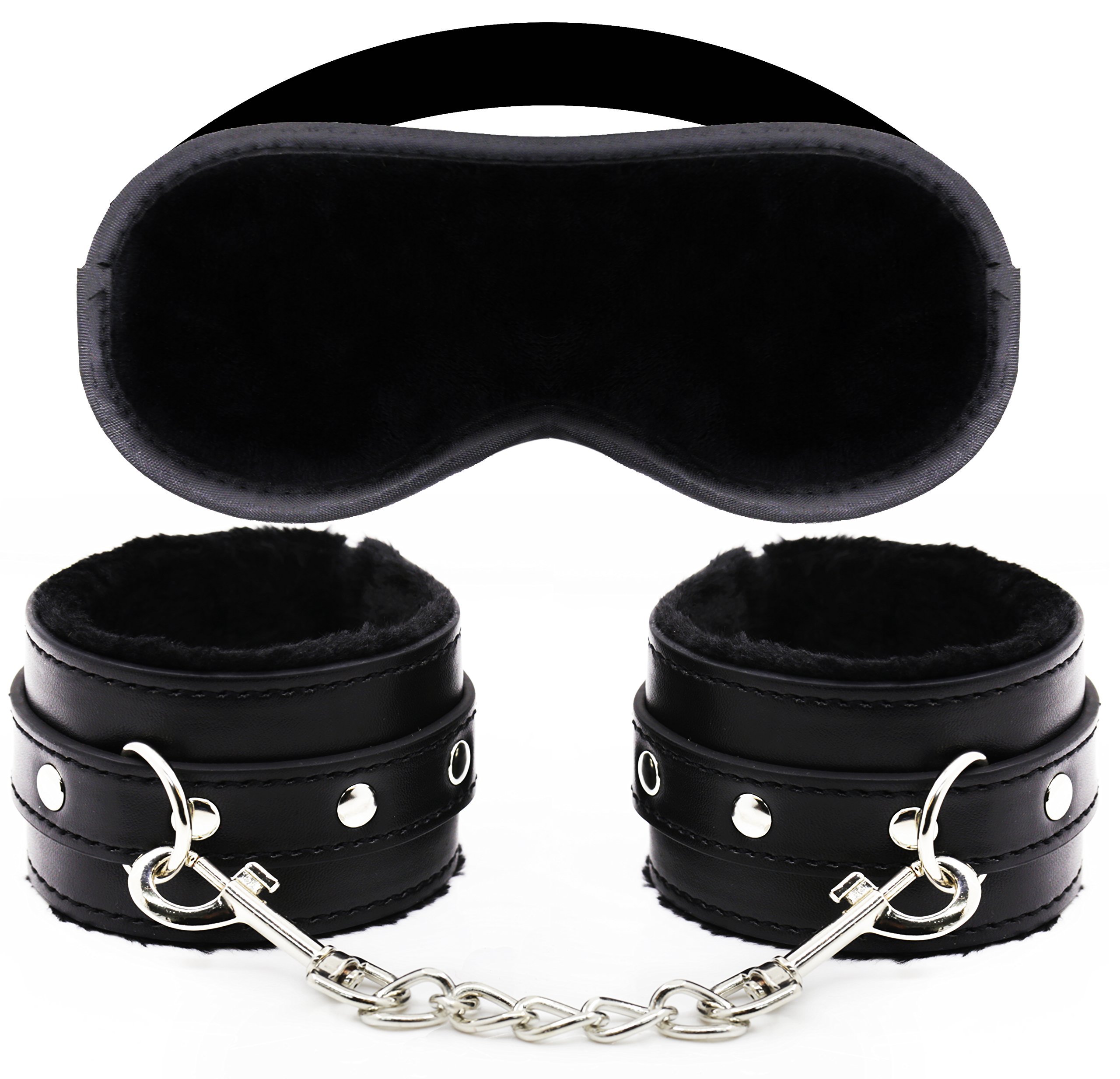Premium Soft Faux Fur Leather Handcuffs & Velvet Blindfold Set - Comfortable Bondage Accessories for Couples, BDSM, Role Play & Sensual Exploration