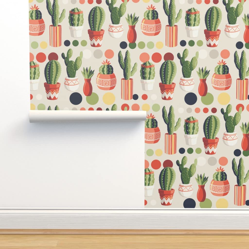 Premium Commercial Grade Wallpaper 27ft x 2ft - Cactus Paint Numbers Cacti House Plants Gardening Botanical Mexican Desert Traditional Peel and Stick Wallpaper by Spoonflower | Perfect for Living Room, Bedroom, Kitchen, Office Decor