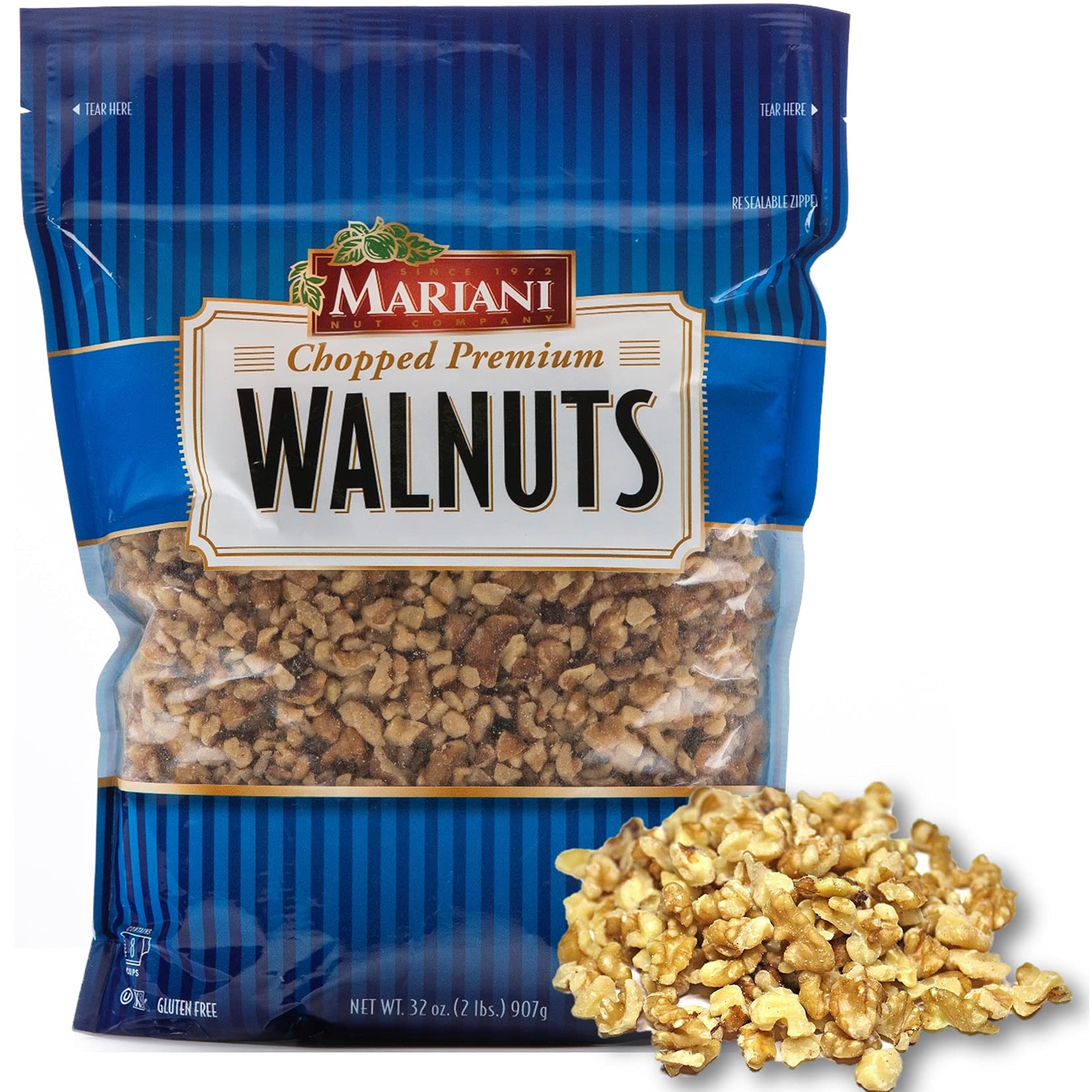 Premium Chopped California Walnuts by Mariani - Gluten Free, Kosher Certified - Resealable Stand Up Bag - Perfect for Baking, Snacking & Salads