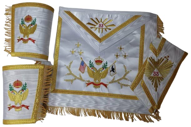 33rd Degree Masonic Regalia - A.A.S.R Rose Croix Apron with Wings Up/Down, Collar & Gauntlets Cuffs - Premium Free Mason 33° Accessories for Rituals & Ceremonies - Perfect for Scottish Rite Events, Lodge Meetings & Masonic Gatherings