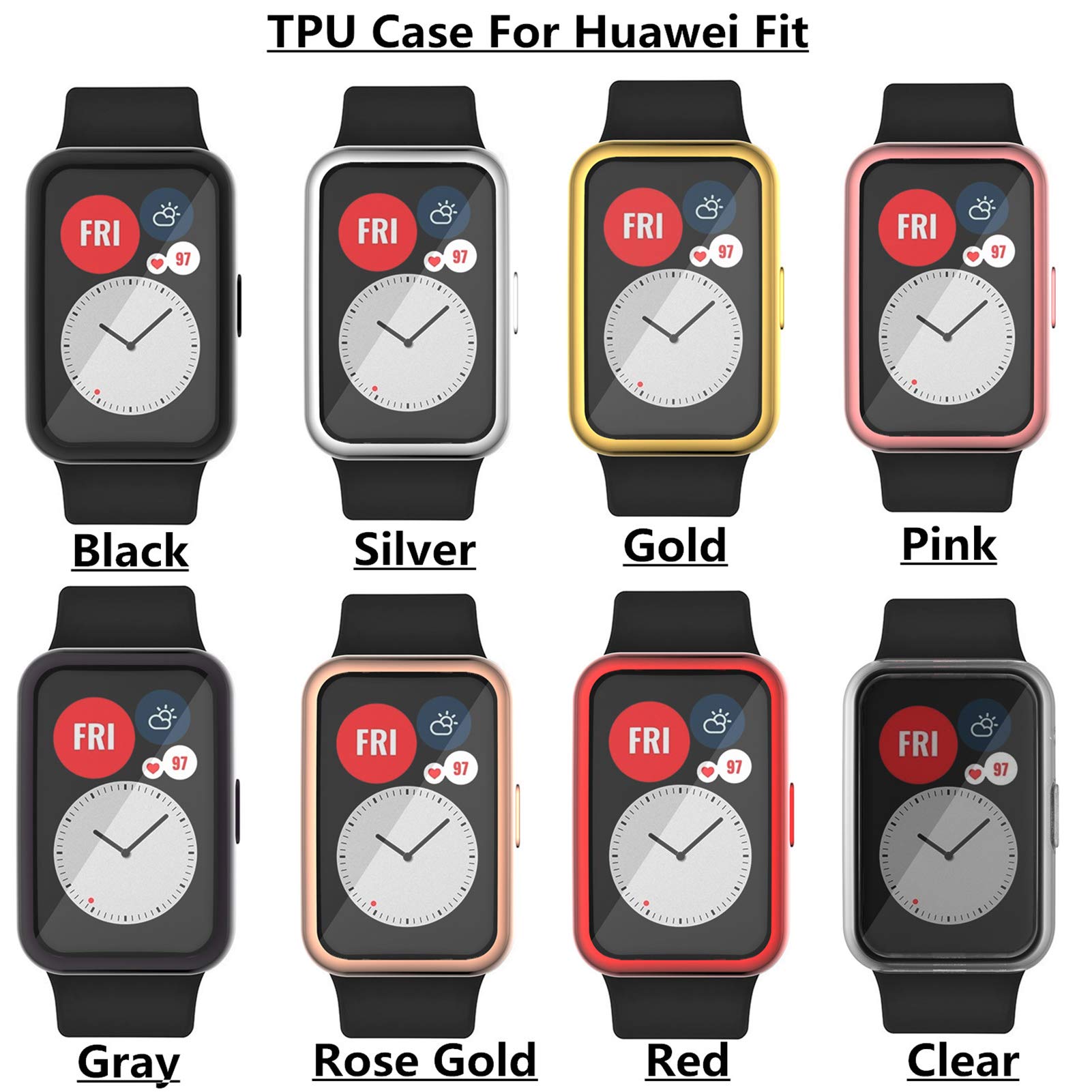 TPU Full Coverage Screen Protector for HUAWEI WATCH FIT - Scratch-Resistant, High Sensitivity, Black Case Cover | Perfect for Workouts, Running & Daily Use