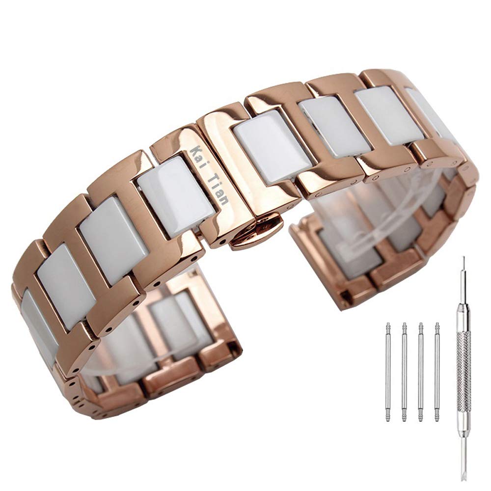 Stainless Steel Watch Band 18-22mm with Ceramic Links & Buckle for Men - Dress & Casual Wear