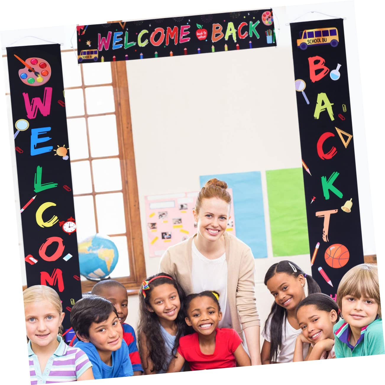 Garneck 9-Piece School Season Decorative Banner Set - Chalkboard Door Hangers & Photo Backdrop Cloth for Classroom, Office Party & Seasonal Decorations