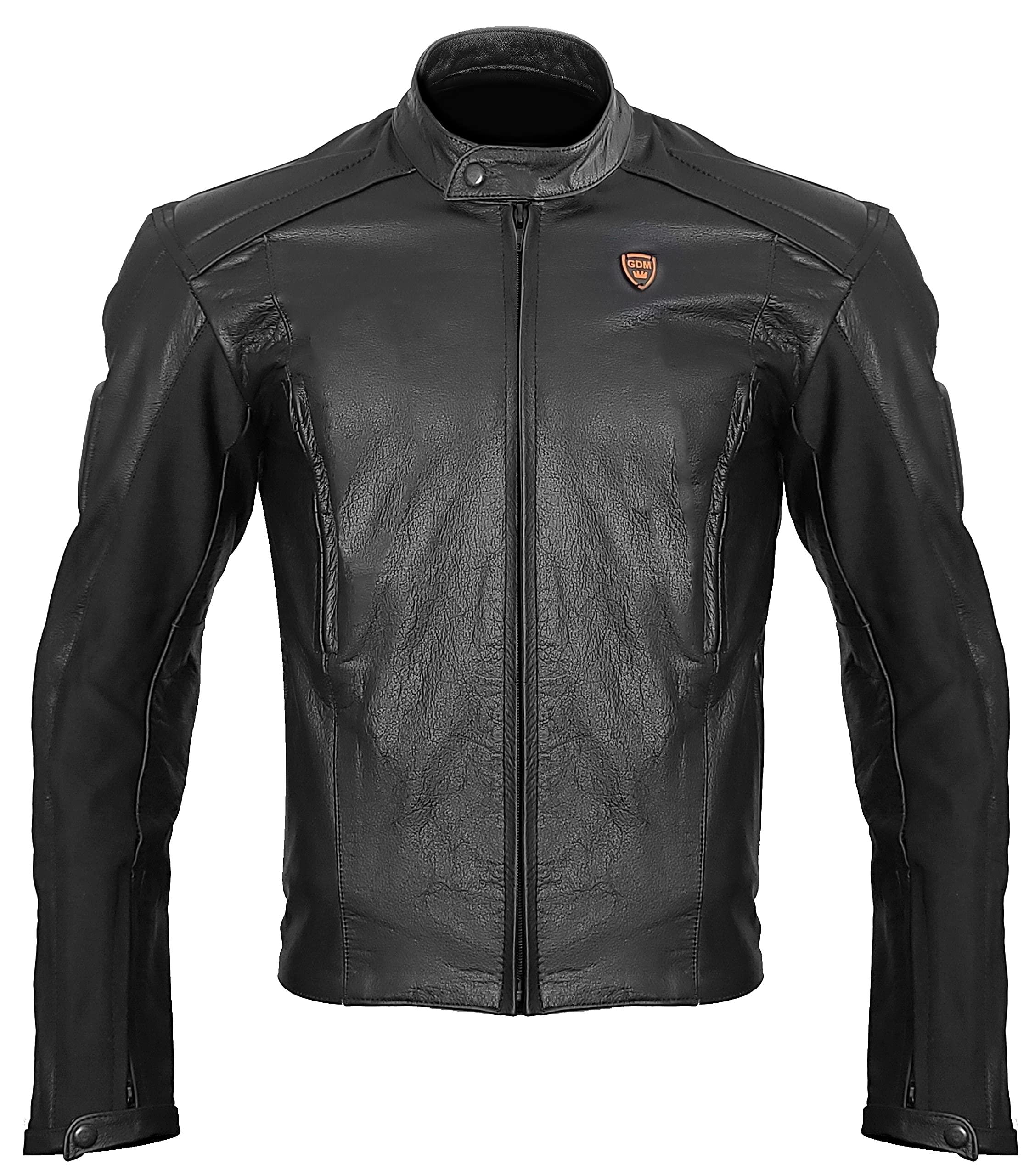 GDM OMEGA Men's Black Heavyweight Leather Motorcycle Jacket with CE Armor Protection - Durable Biker Jacket for Riding, Cruising & Motorcycle Enthusiasts