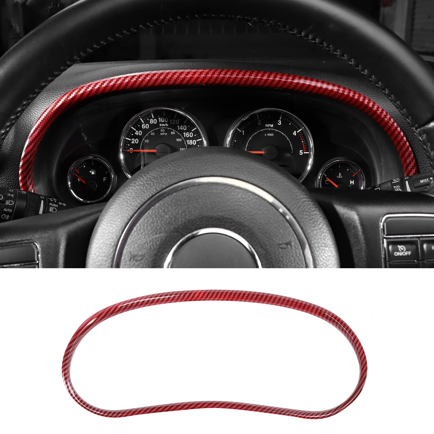 2011-2018 Jeep Wrangler JK & Unlimited Dashboard Trim Cover | Red Carbon Fiber Instrument Panel Accessory | Perfect for Interior Protection & Style Upgrade