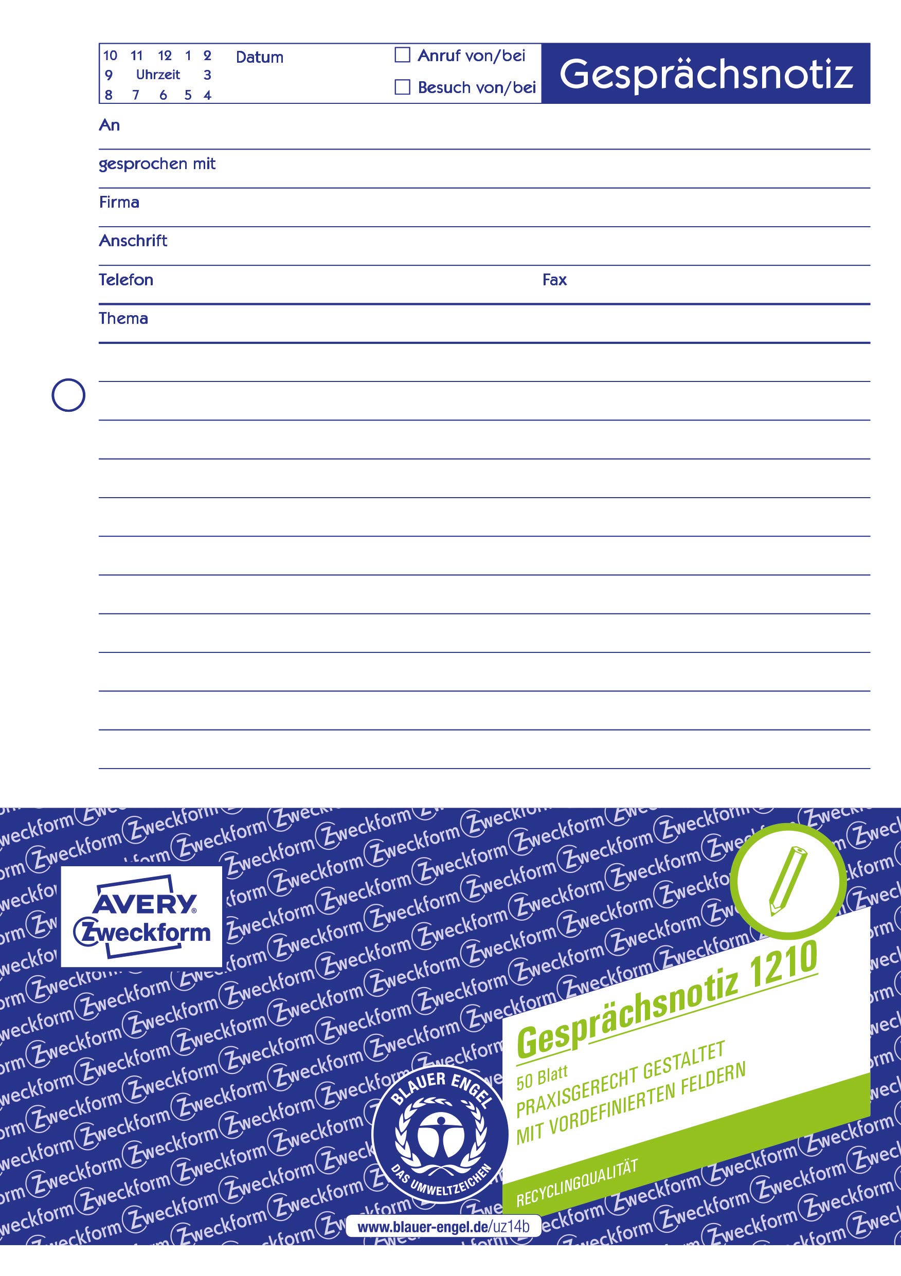 Avery Dennison Zweckform 1014 Call Notebook - Professional Interview Notes, White - Perfect for Business Meetings, Client Calls & Office Organization