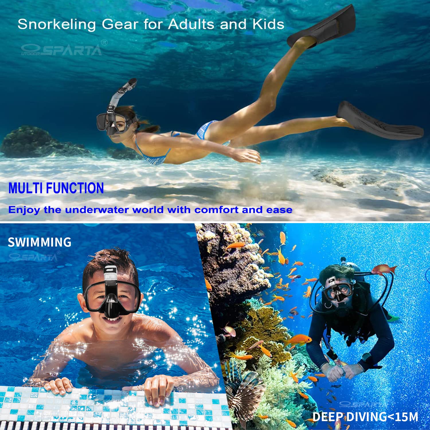 **Full Face Snorkel Mask - 180° Panoramic View, Anti-Fog & Leak Proof Scuba Diving Mask with Camera Mount - Perfect for Ocean, Beach & Pool Snorkeling Adventures**