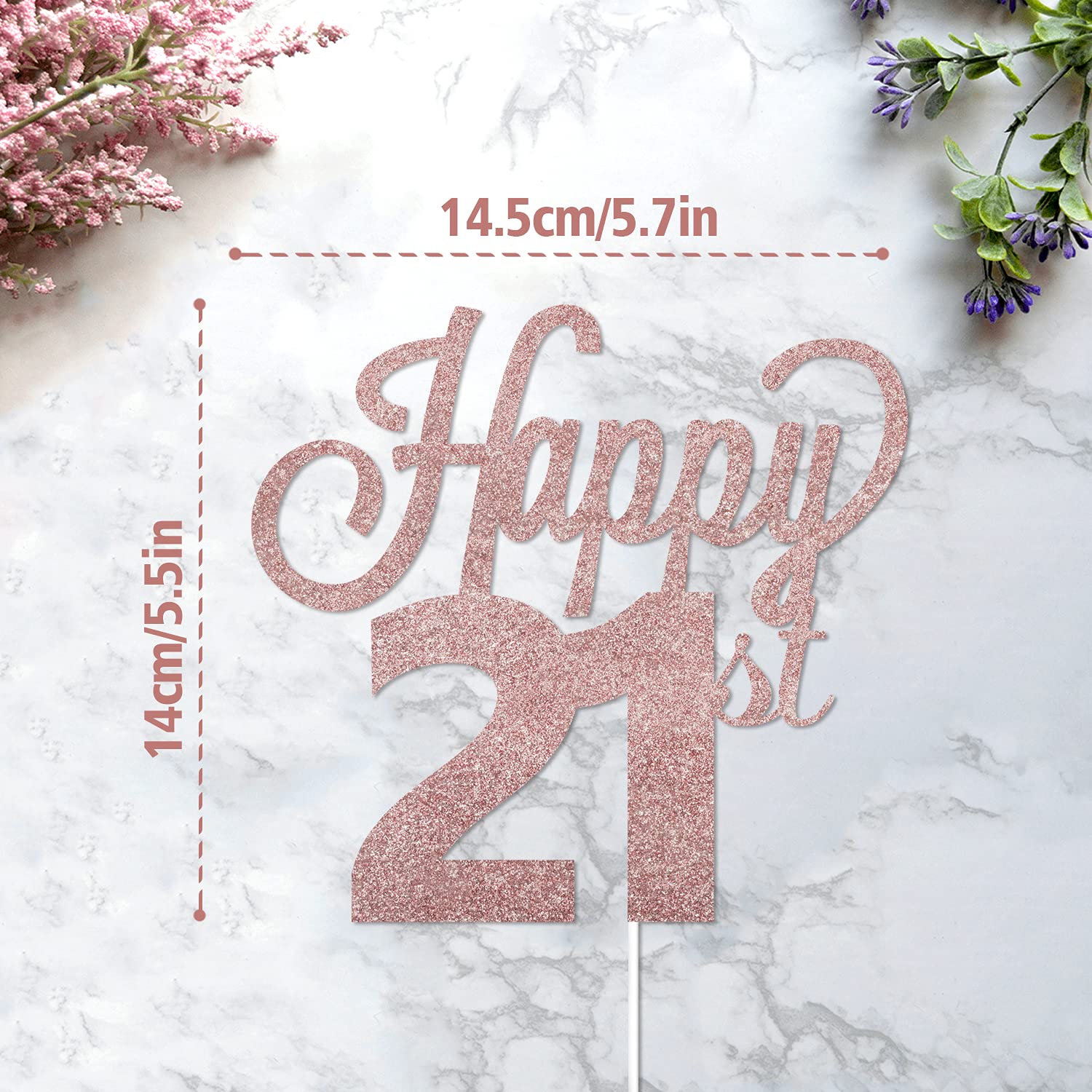 LINGTEER Happy 21st Birthday Cake Topper - Cheers to 21 Years Old Party Decorations for Cake Centerpieces, Signs | Perfect for 21st Birthday Celebrations, Milestone Parties & Adult Birthday Decor