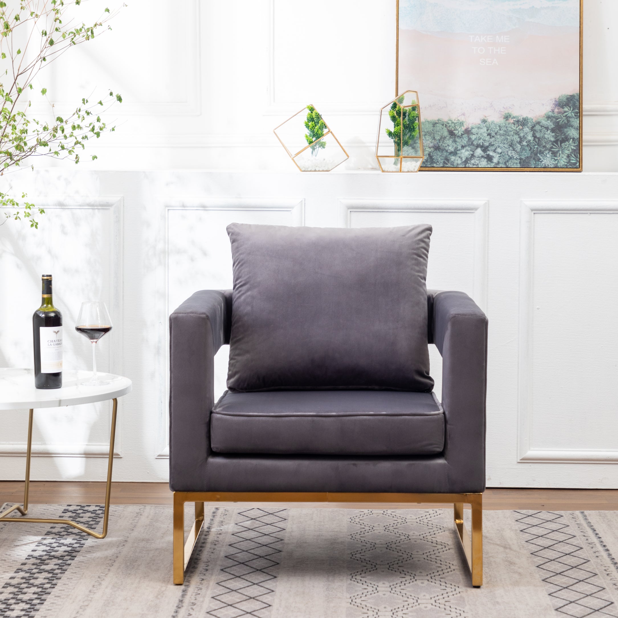 Roundhill Furniture Lenola Contemporary Upholstered Accent Arm Chair - Modern Living Room Chair for Home Office, Lounge & Reading Nook - Comfortable Fabric Armchair with Wooden Legs