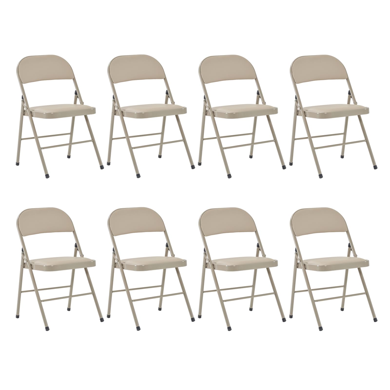 8 Pack Folding Chairs with Padded Seat & Back - Heavy Duty Steel Frame Stackable Chairs for Indoor/Outdoor Use - 330lb Capacity - Perfect for Office, Wedding, Party, Events & Camping - Comfortable & Portable (Khaki)