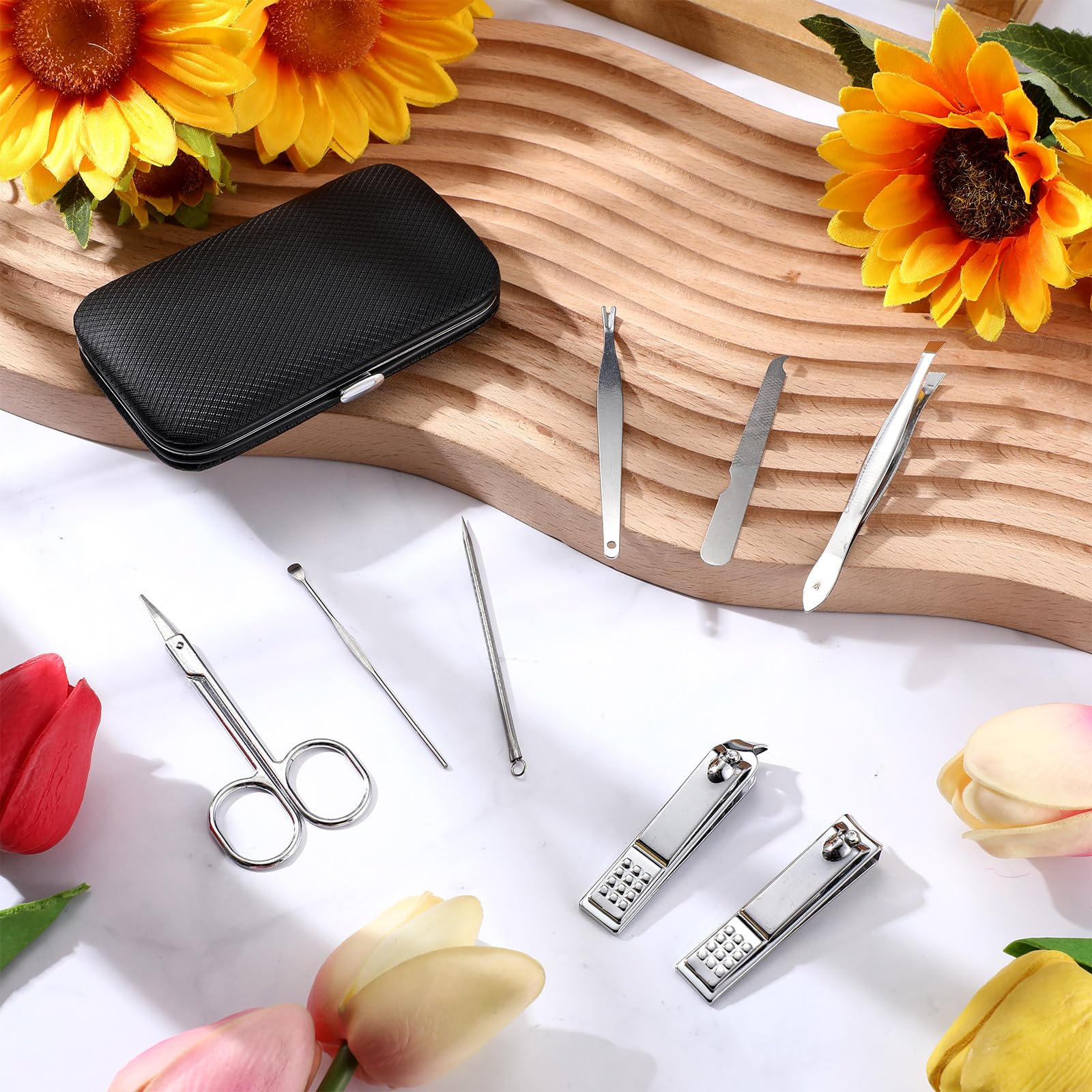Lasnten 100 Bulk Nail Clipper Set - Professional Stainless Steel Manicure & Pedicure Kit with Travel Case - 8-in-1 Grooming Tools for Men, Women & Family (Black) - Perfect for Home, Travel & Salon Use